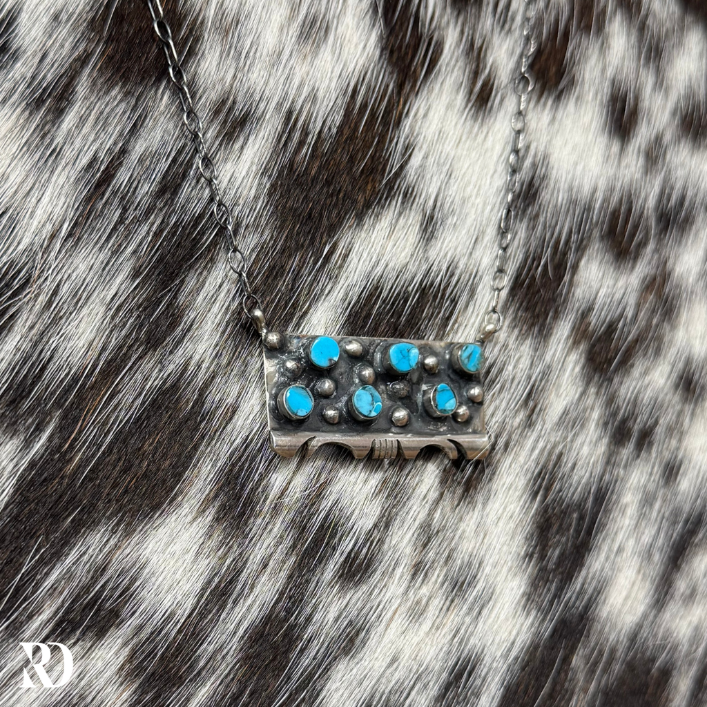 Multi-stone Kingman Turquoise Bar Necklace By Steve Francisco — view 2