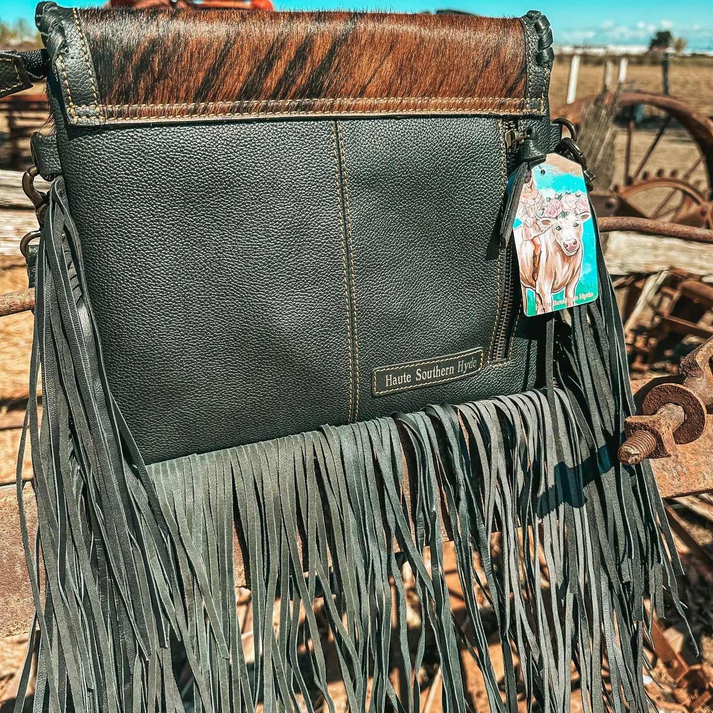 The Xia - Brindle Cowhide Fringe | Purse — view 2