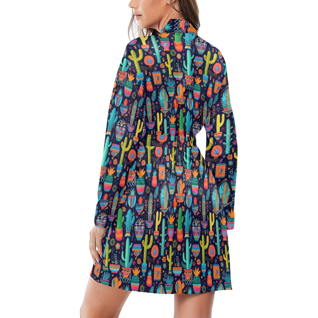 Baha Ranch Crazy Cactus Lady Women's Long Sleeve Belted Satin Feel Dressing Lounge Robe by Baha Ranch Western Wear -...