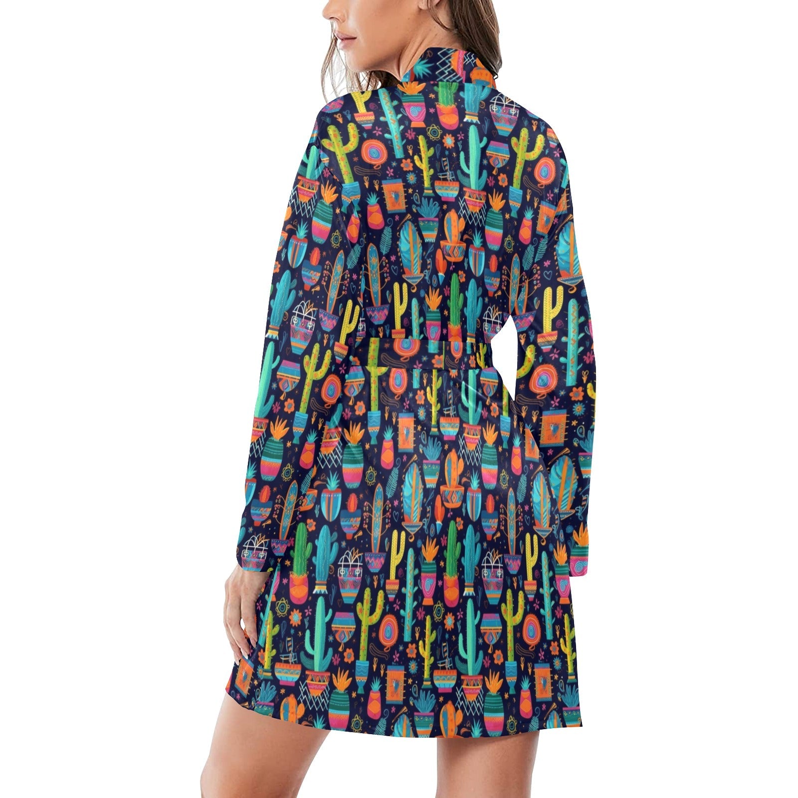 Baha Ranch Crazy Cactus Lady Women's Long Sleeve Belted Satin Feel Dressing Lounge Robe by Baha Ranch Western Wear -...