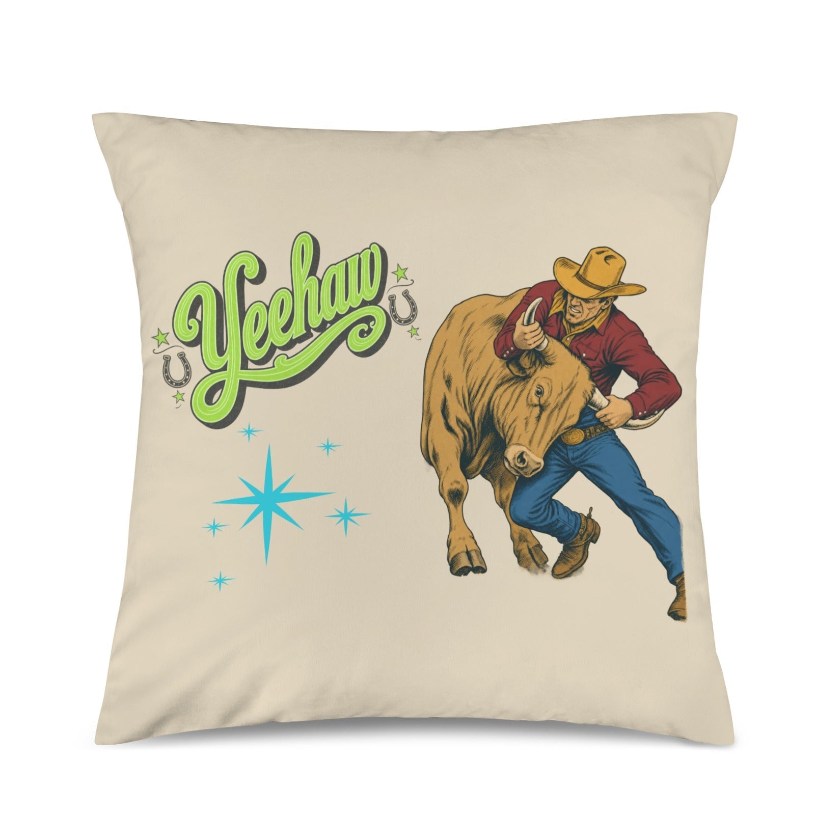 Baha Ranch The Last Roundup Steer Wrestler Velvety Soft Throw Pillow Cover Made in America by Baha Ranch Western Wear -...