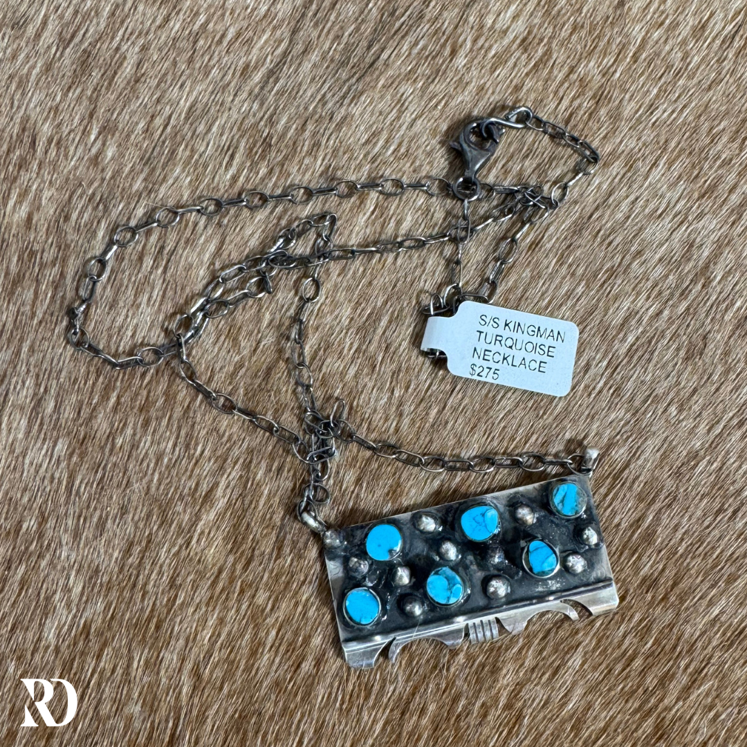 Multi-stone Kingman Turquoise Bar Necklace By Steve Francisco — view 3