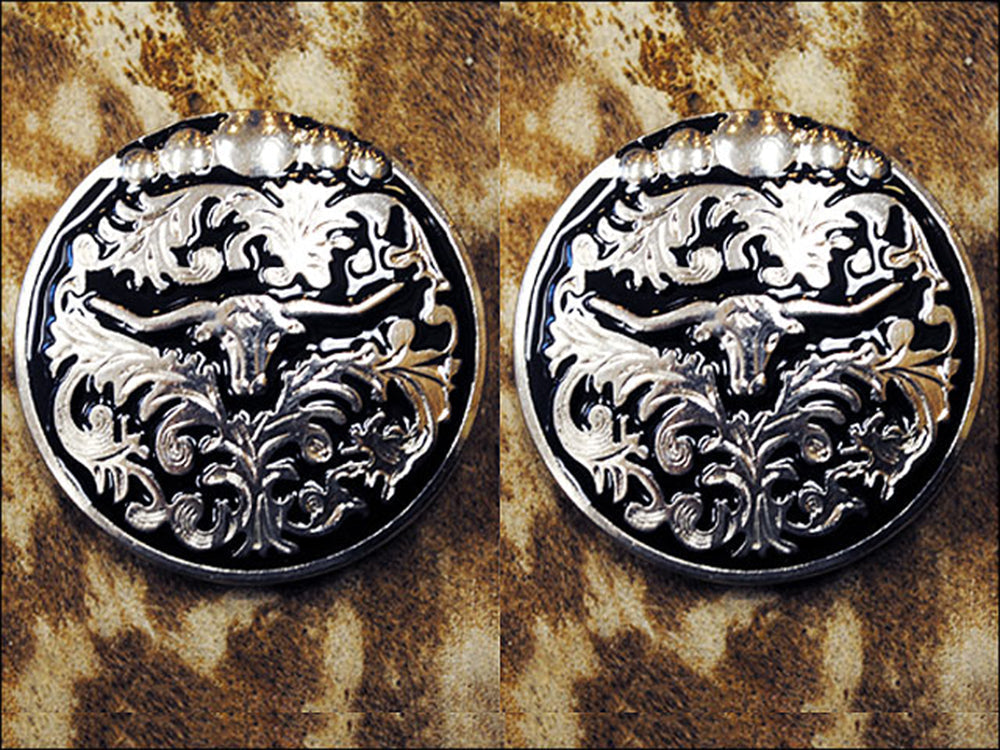 Set Of 2 Western Screw Back Concho Long Horn Black Saddle Bling Cowgirl