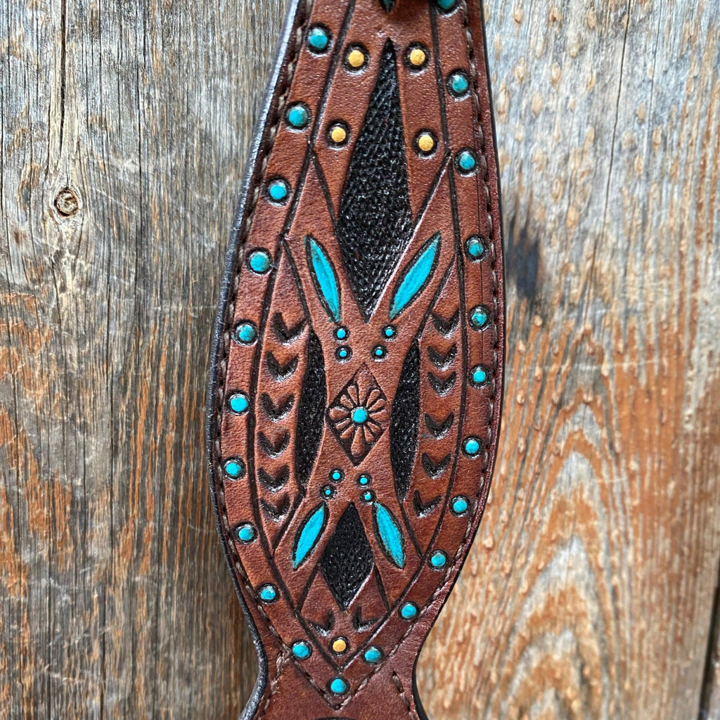 Hand Painted Two Tone One Ear Headstall/Bridle #241923 — view 4