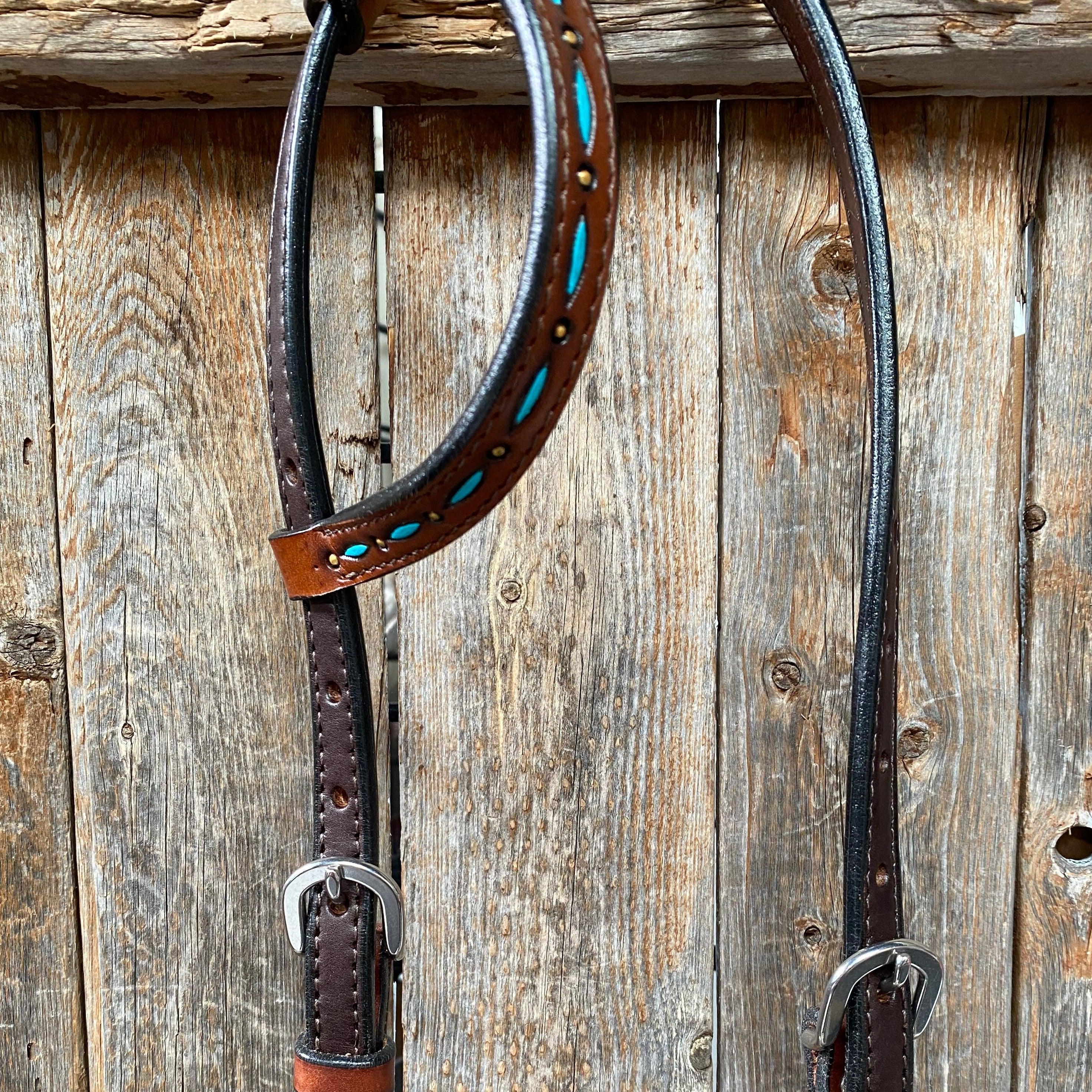 Hand Painted Two Tone One Ear Headstall/Bridle #241923 — view 2