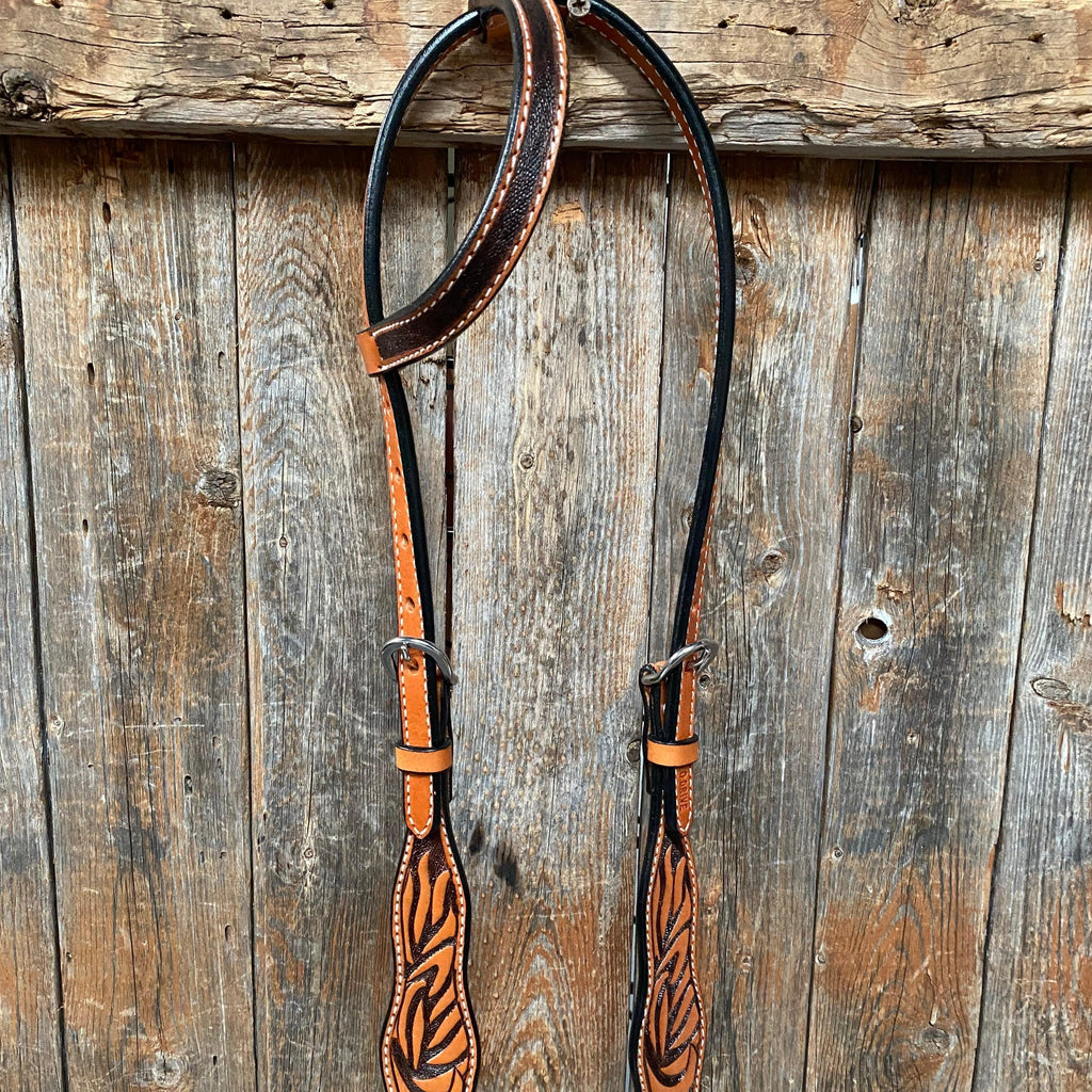 Two Tone Zebra Striped One Ear Headstall/Bridle #241941