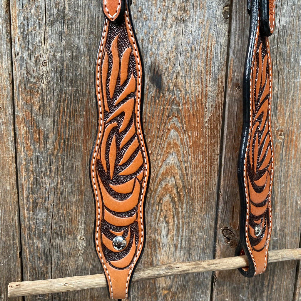 Two Tone Zebra Striped One Ear Headstall/Bridle #241941 — view 2