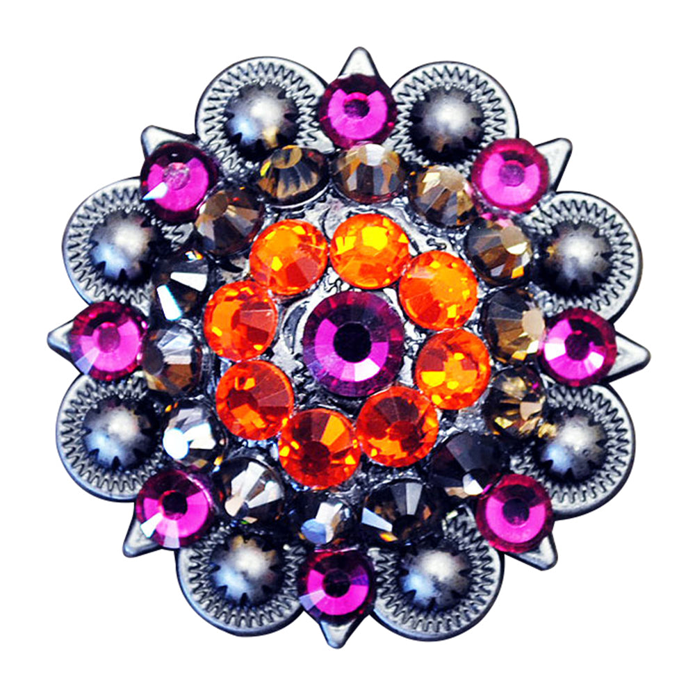 Western Screw Back Concho 1.5 In Fuchsia Orange Crystal Bling Saddle