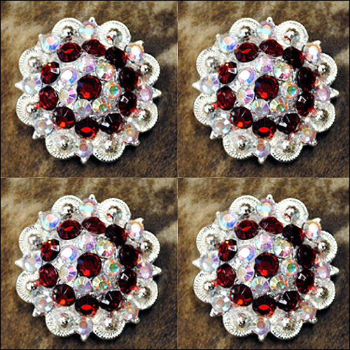 HILASON Western Berry Conchos Glass Rhinestones Bling 1.5" Tack Cowgirl Red-Crystalab Color | Slotted Concho