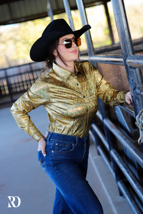 24K Gold Sparkle Performance Rodeo Shirt