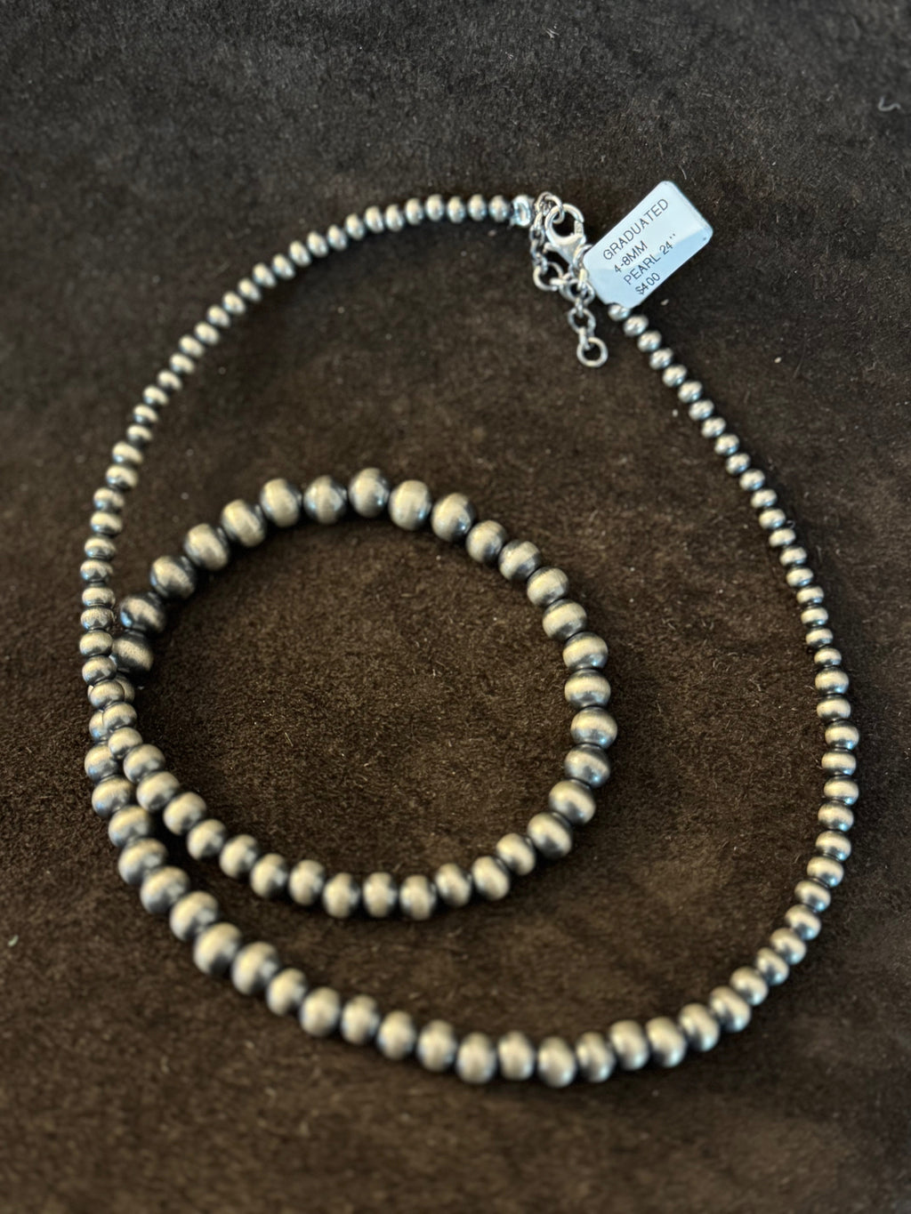 Navajo Inspired 24" Graduated Pearl Sterling Silver Necklace — view 2