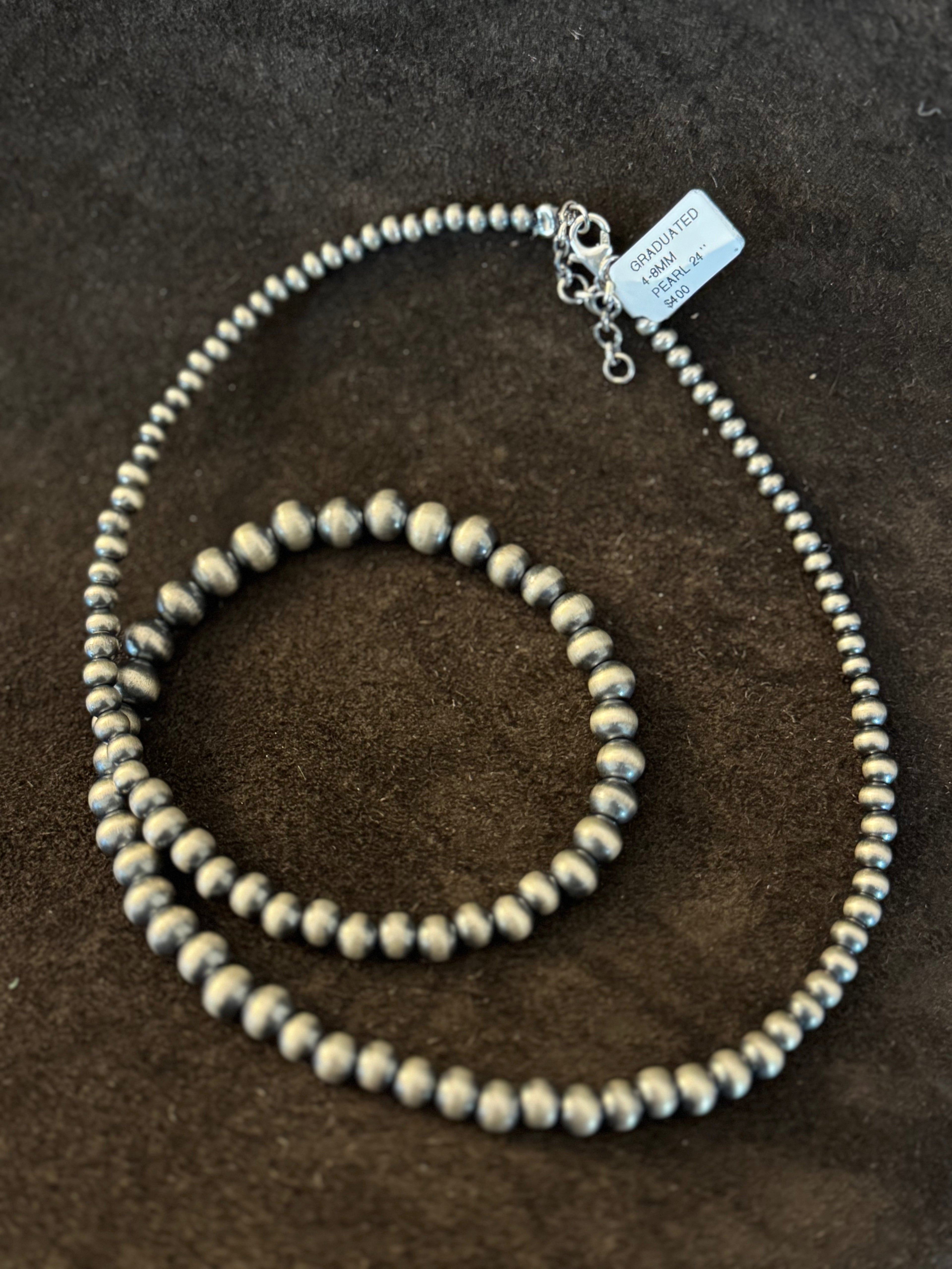 Navajo Inspired 24" Graduated Pearl Sterling Silver Necklace — view 2