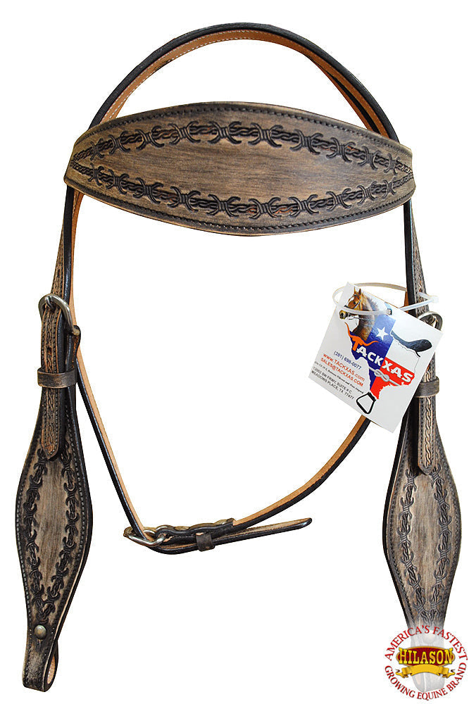 Hilason Western Horse Headstall & Breast Collar Tack American Leather Rough Out