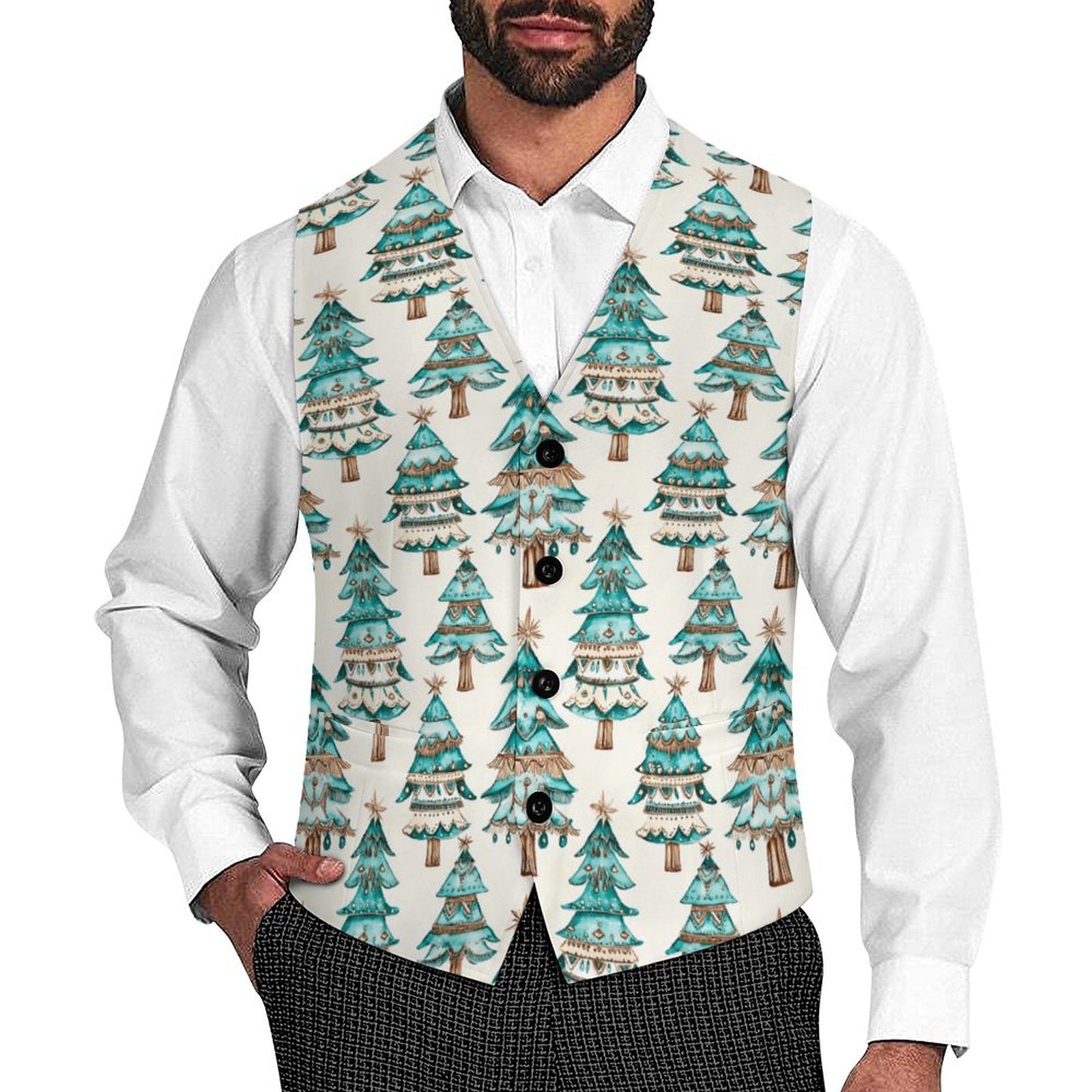 Baha Ranch Turquoise Christmas Trees Men's Western Vest by Baha Ranch Western Wear