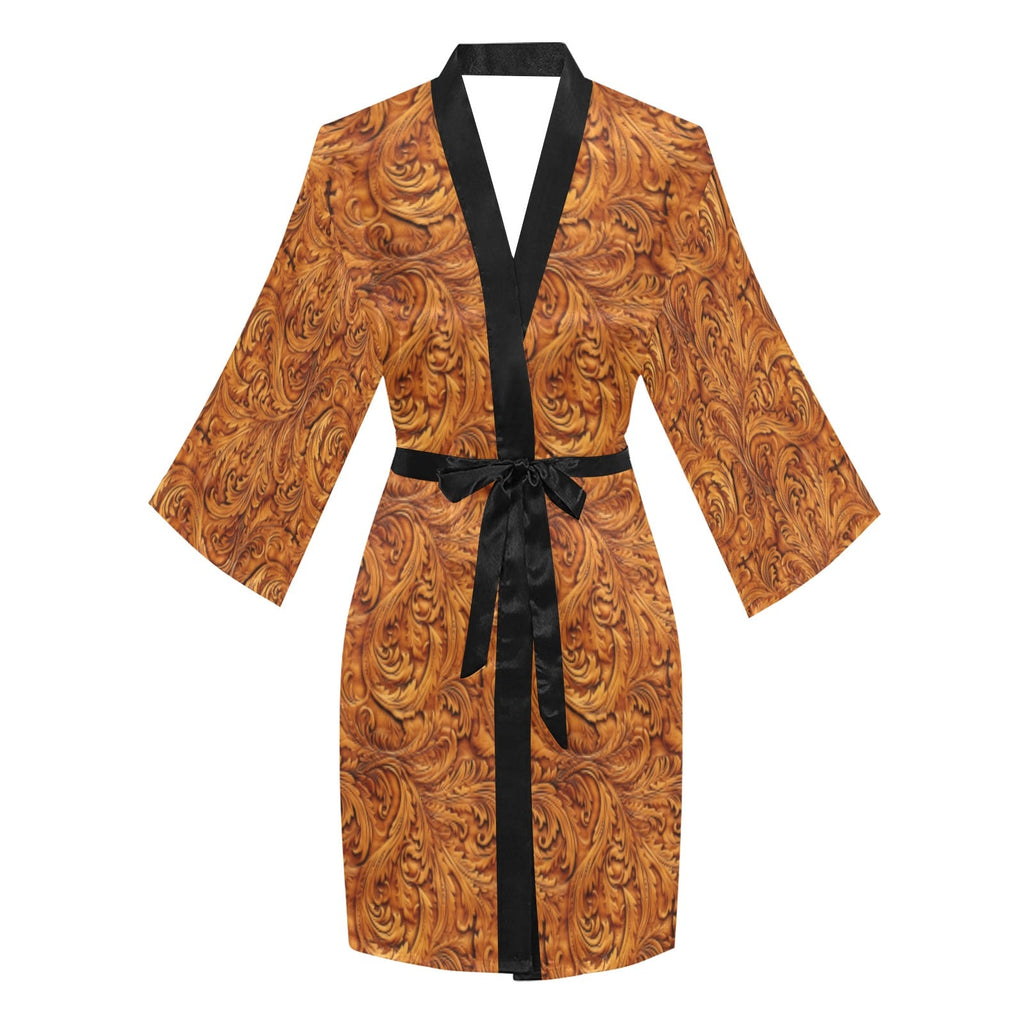 Baha Ranch Tooled Leather Print Women's Lounge Kimono Robe by Baha Ranch Western Wear - product image 3