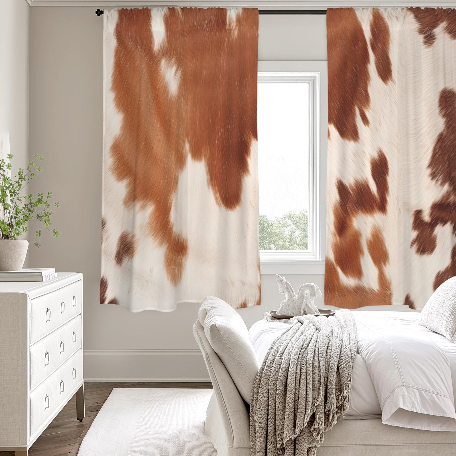 Baha Ranch Cow Hide Print Curtains 52" x 63" Made in America by Baha Ranch Western Wear