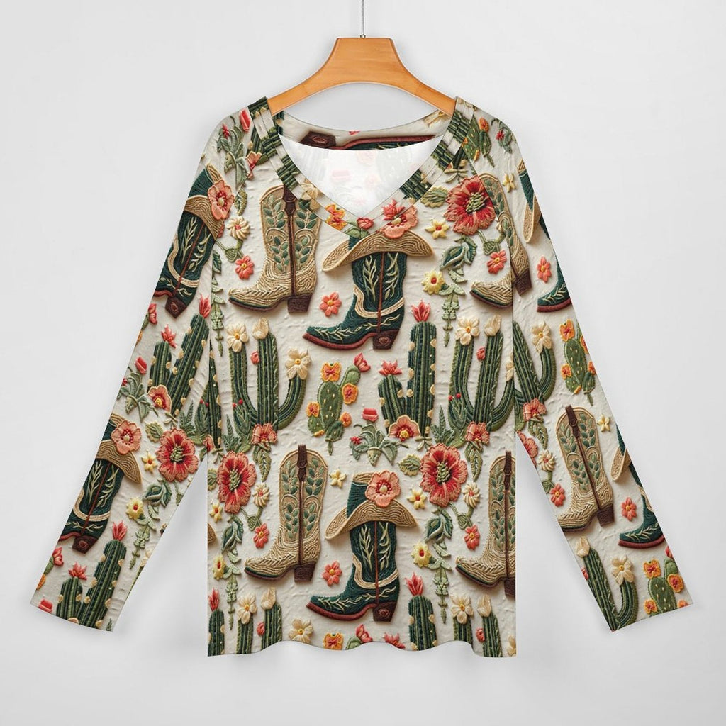 Baha Ranch Cactus and Boots Long Sleeve Top by Baha Ranch Western Wear - product image 2
