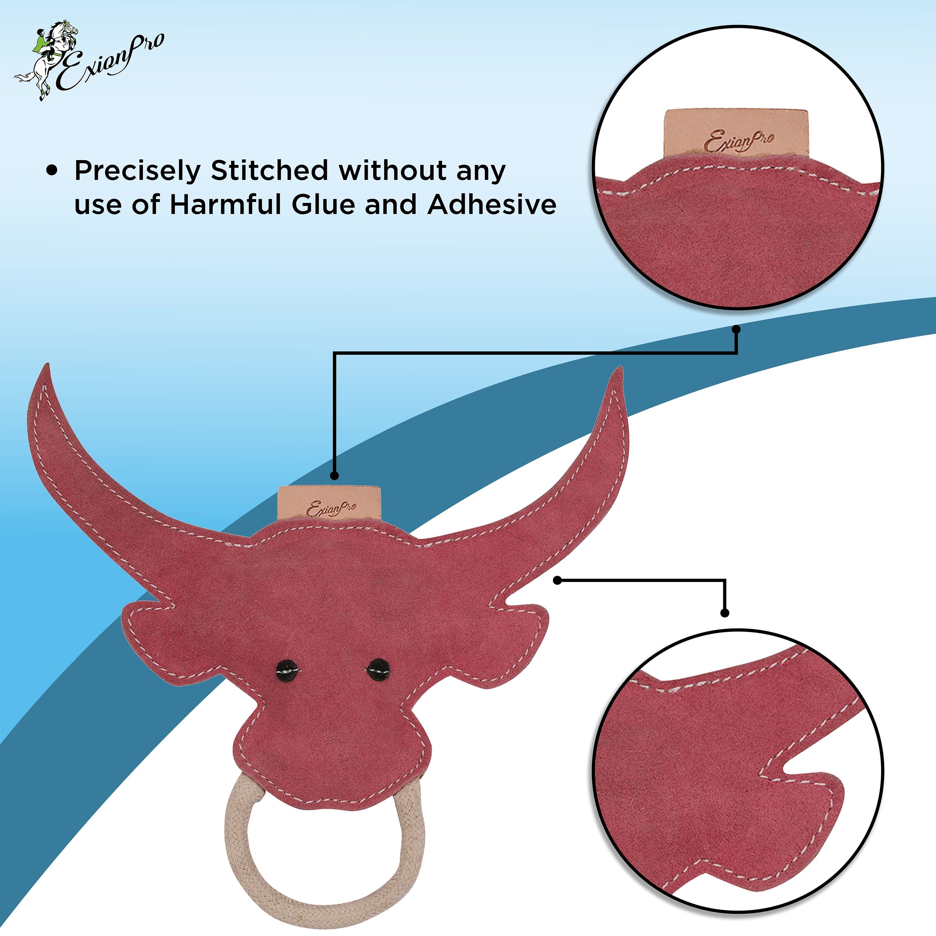 ExionPro Natural Leather Bull Dog Toy with Non Toxic Fiber Stuffing- Pink Color by Bridles & Reins - alternate view 3