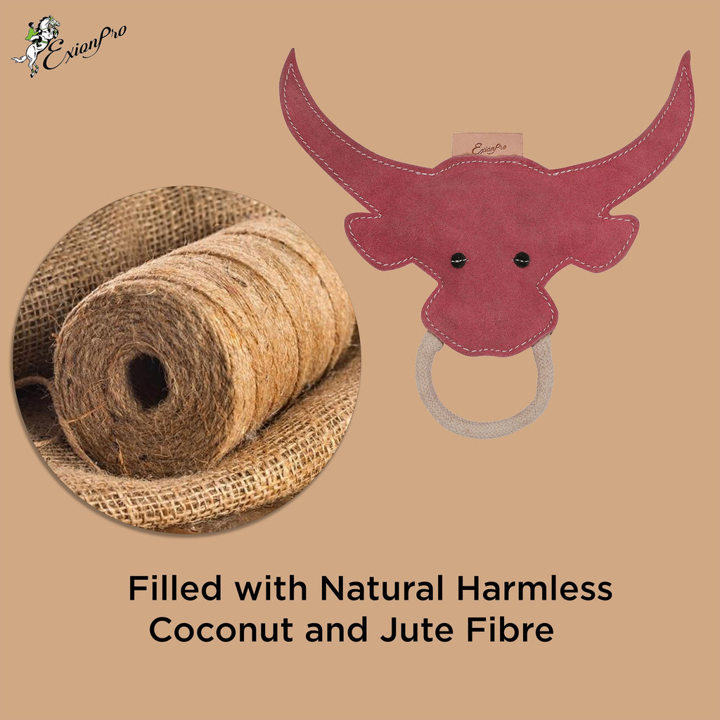 ExionPro Natural Leather Bull Dog Toy with Non Toxic Fiber Stuffing- Pink Color by Bridles & Reins - alternate view 2