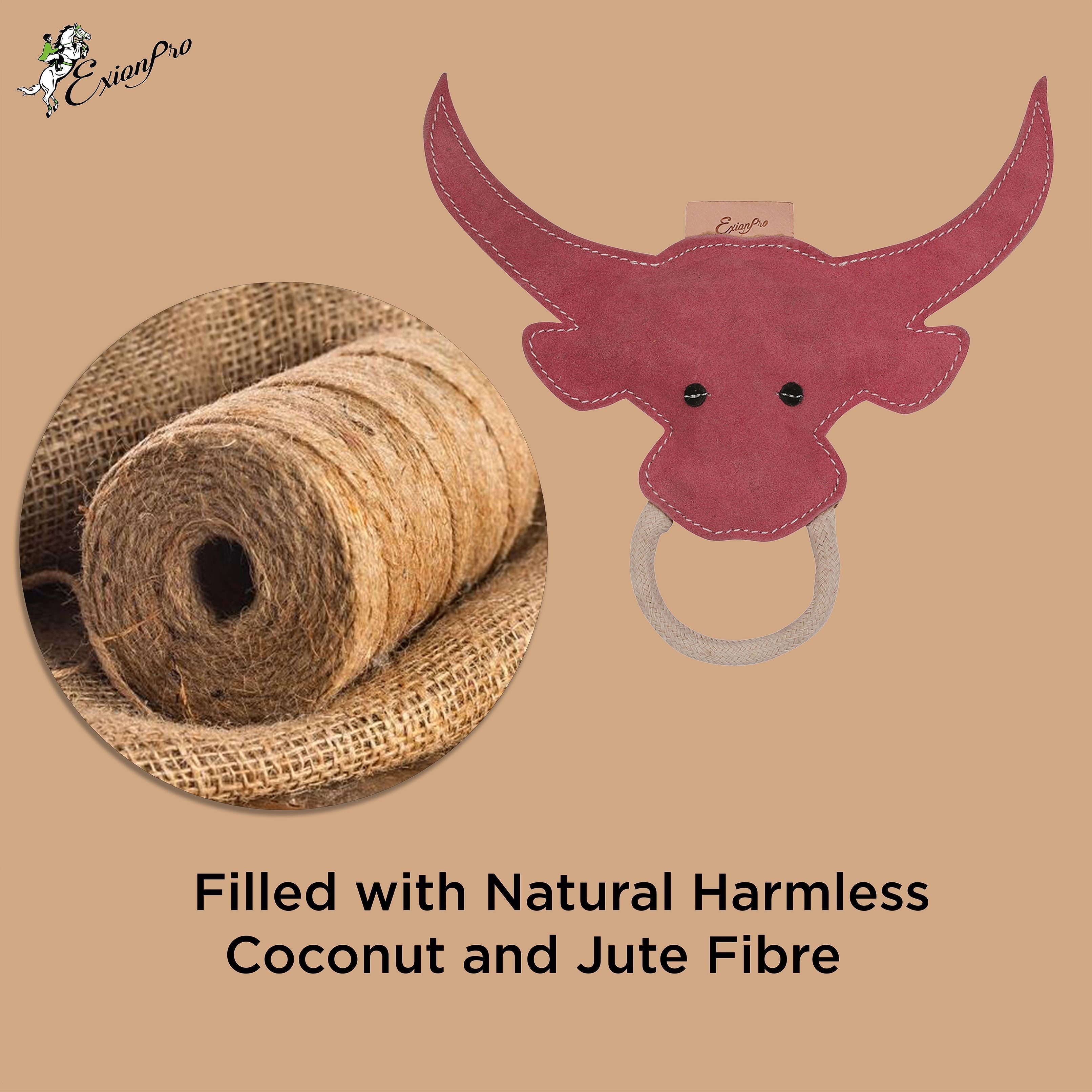 ExionPro Natural Leather Bull Dog Toy with Non Toxic Fiber Stuffing- Pink Color by Bridles & Reins - alternate view 2