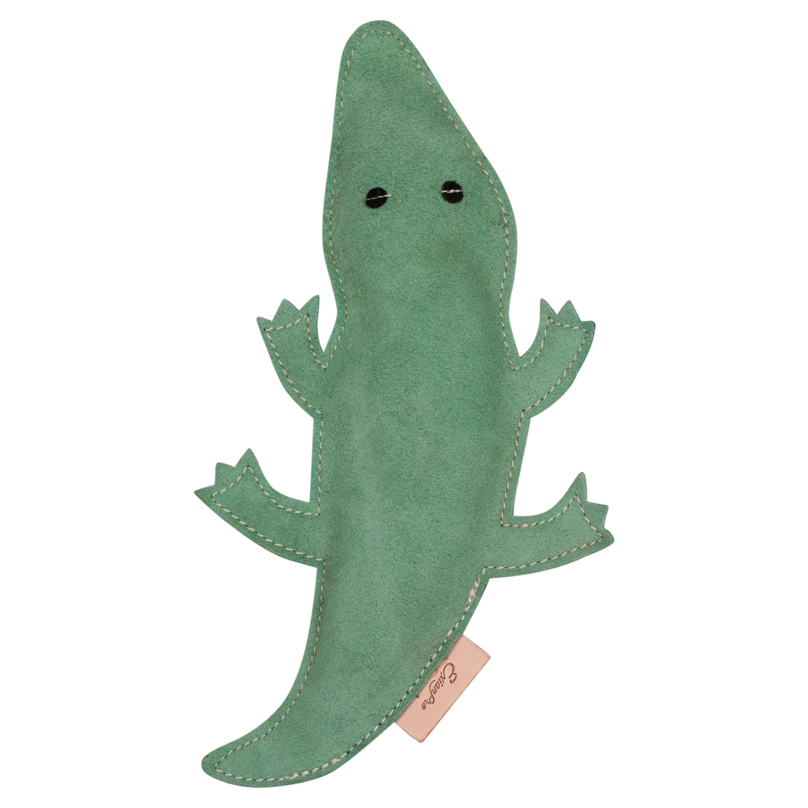 ExionPro Natural Leather Crocodile Dog Toy with Non Toxic Fiber Stuffing- Green Color by Bridles & Reins