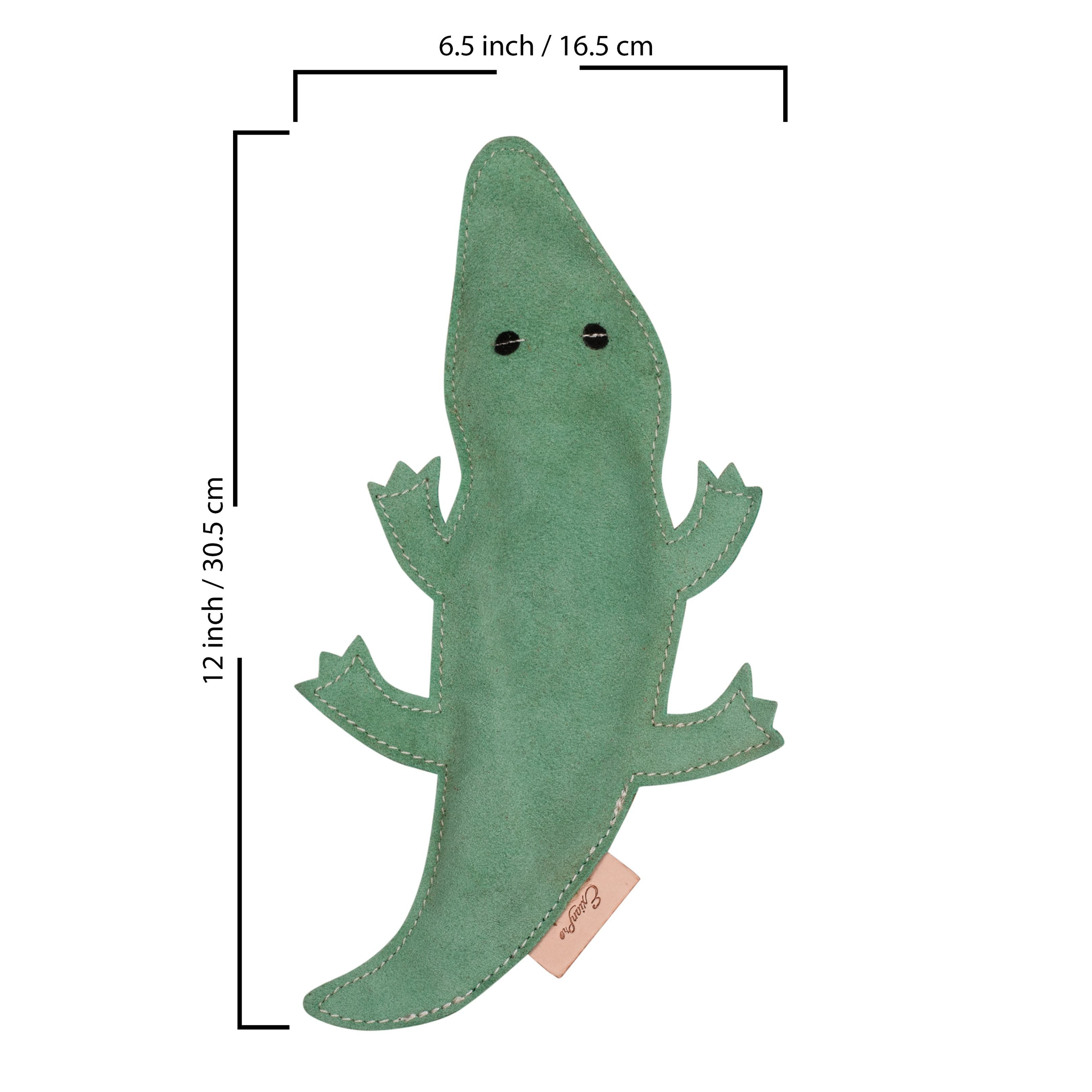 ExionPro Natural Leather Crocodile Dog Toy with Non Toxic Fiber Stuffing- Green Color by Bridles & Reins - alternate view 5