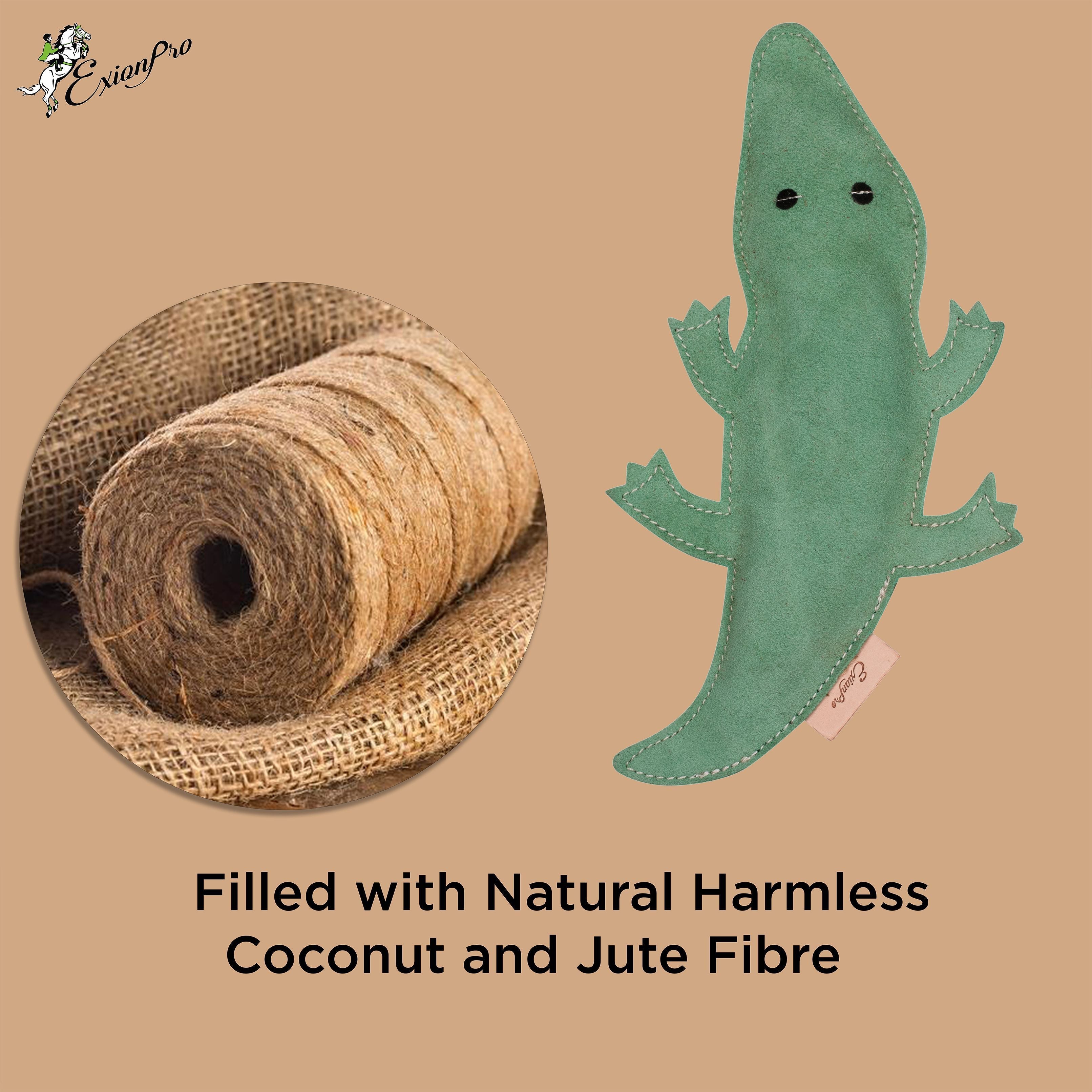 ExionPro Natural Leather Crocodile Dog Toy with Non Toxic Fiber Stuffing- Green Color by Bridles & Reins - alternate view 2