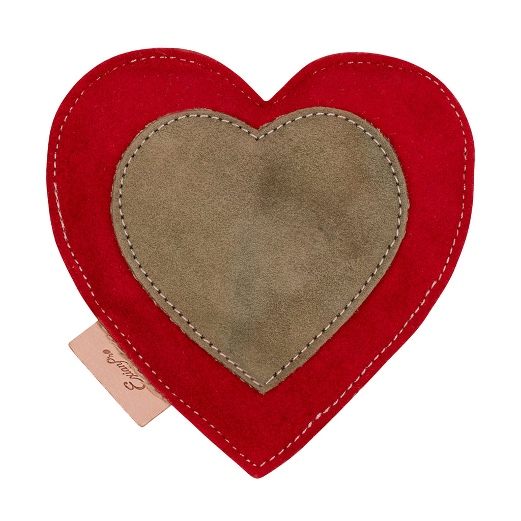 ExionPro Natural Leather Heart Dog Toy with Non Toxic Fiber Stuffing - Red Color by Bridles & Reins