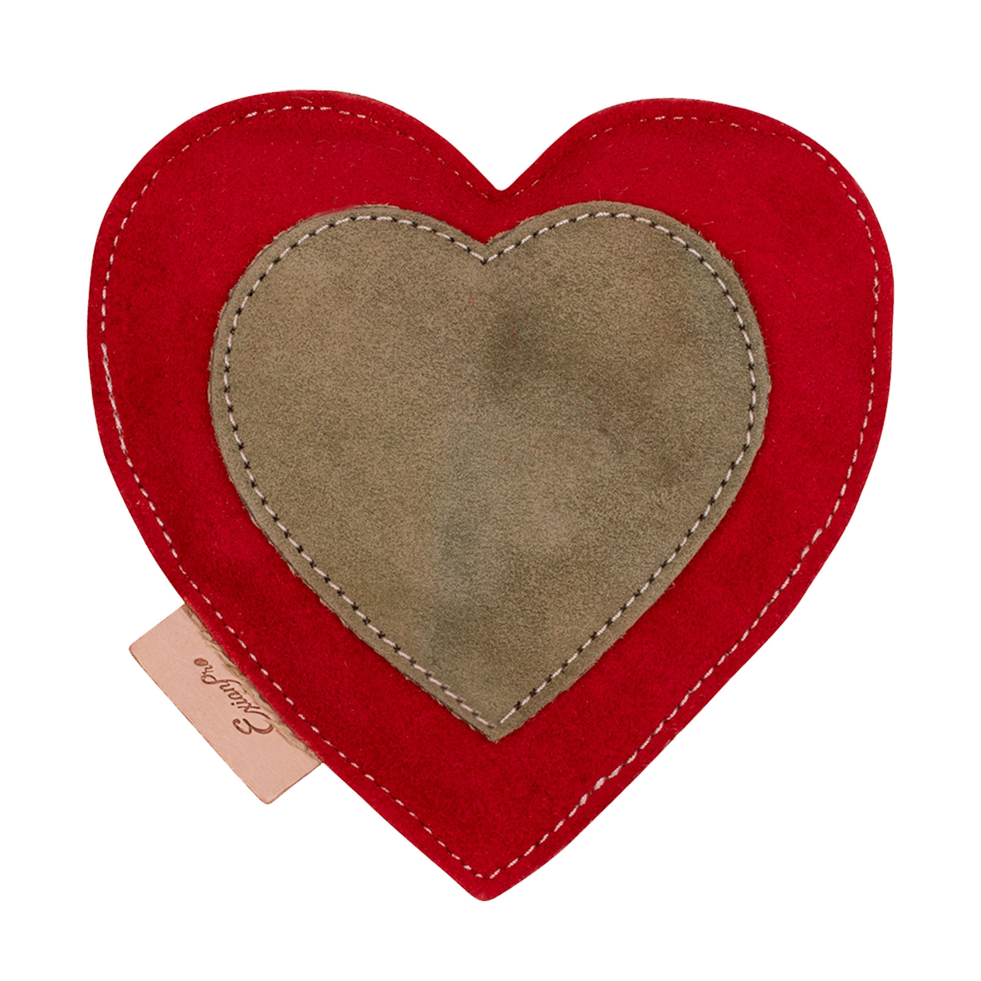 ExionPro Natural Leather Heart Dog Toy with Non Toxic Fiber Stuffing - Red Color by Bridles & Reins