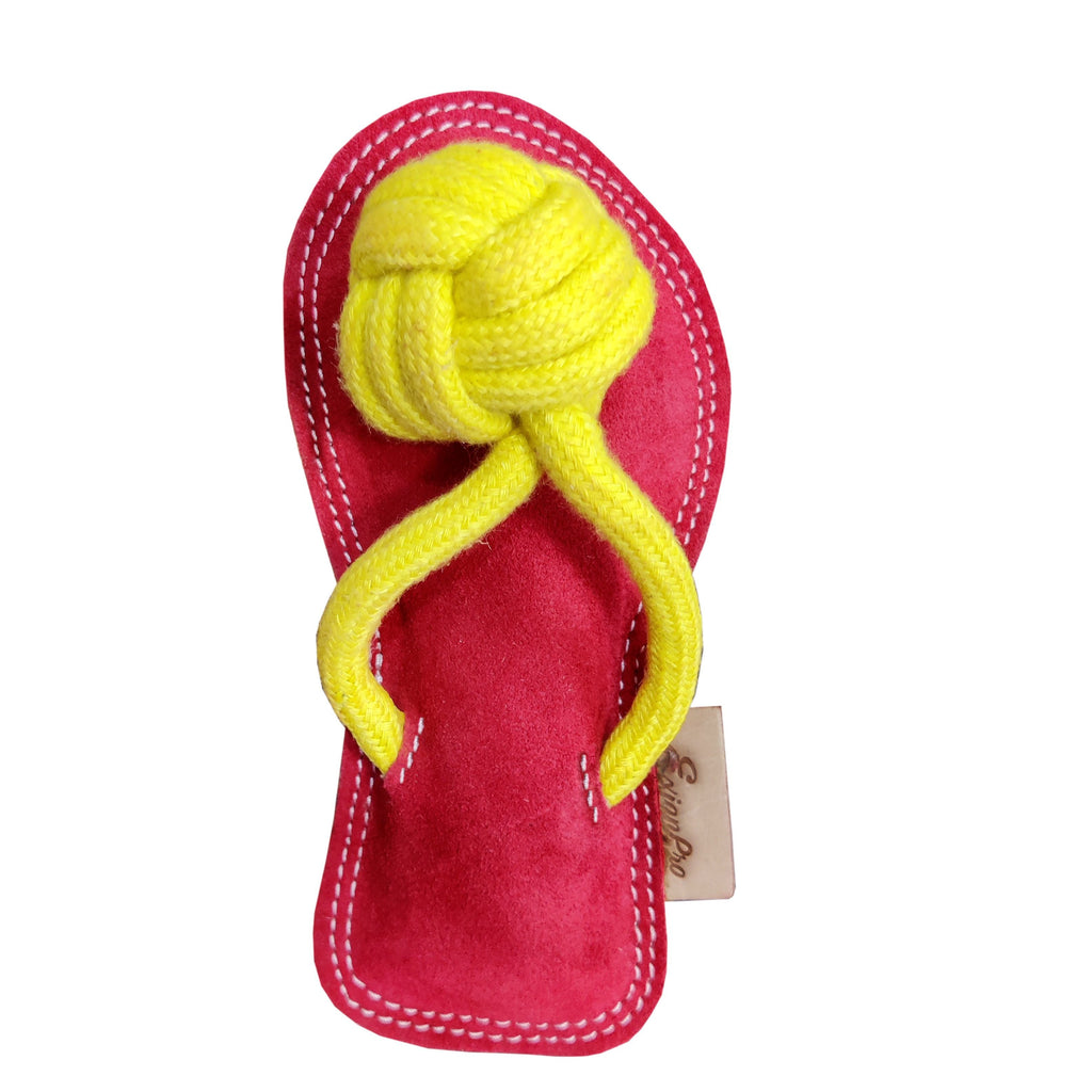 ExionPro Natural Leather Slipper Dog Toy with Non Toxic Fiber Stuffing - Red/Yellow Color by Bridles & Reins