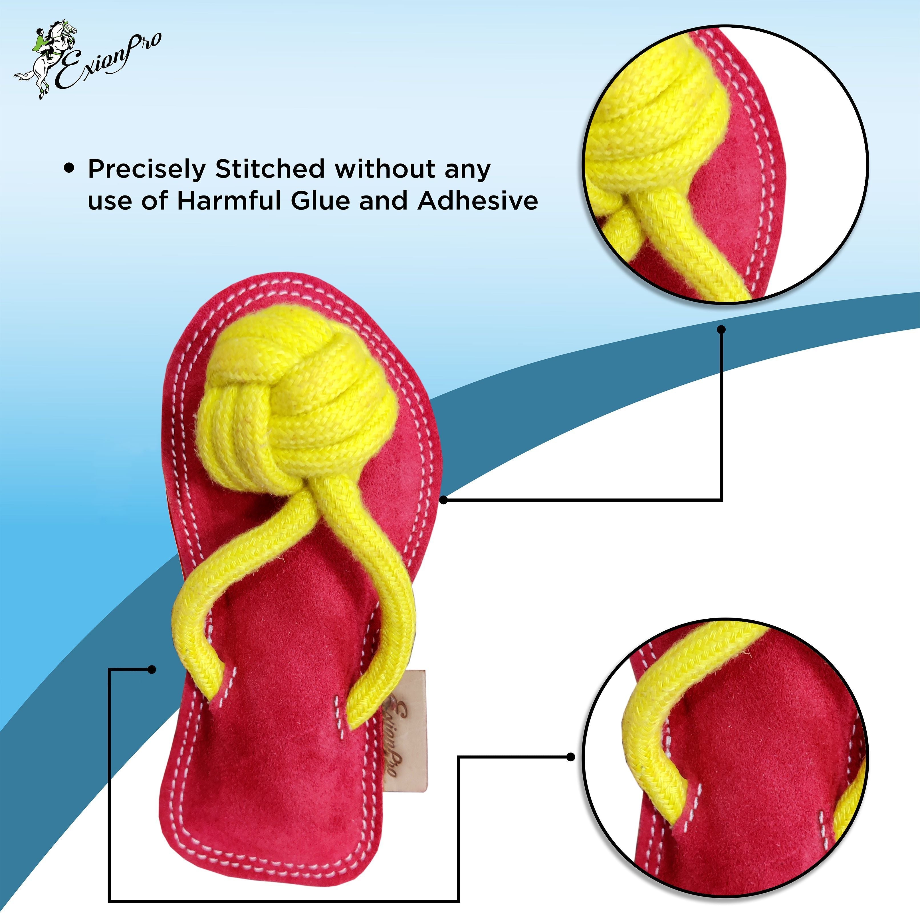 ExionPro Natural Leather Slipper Dog Toy with Non Toxic Fiber Stuffing - Red/Yellow Color by Bridles & Reins - alternate...