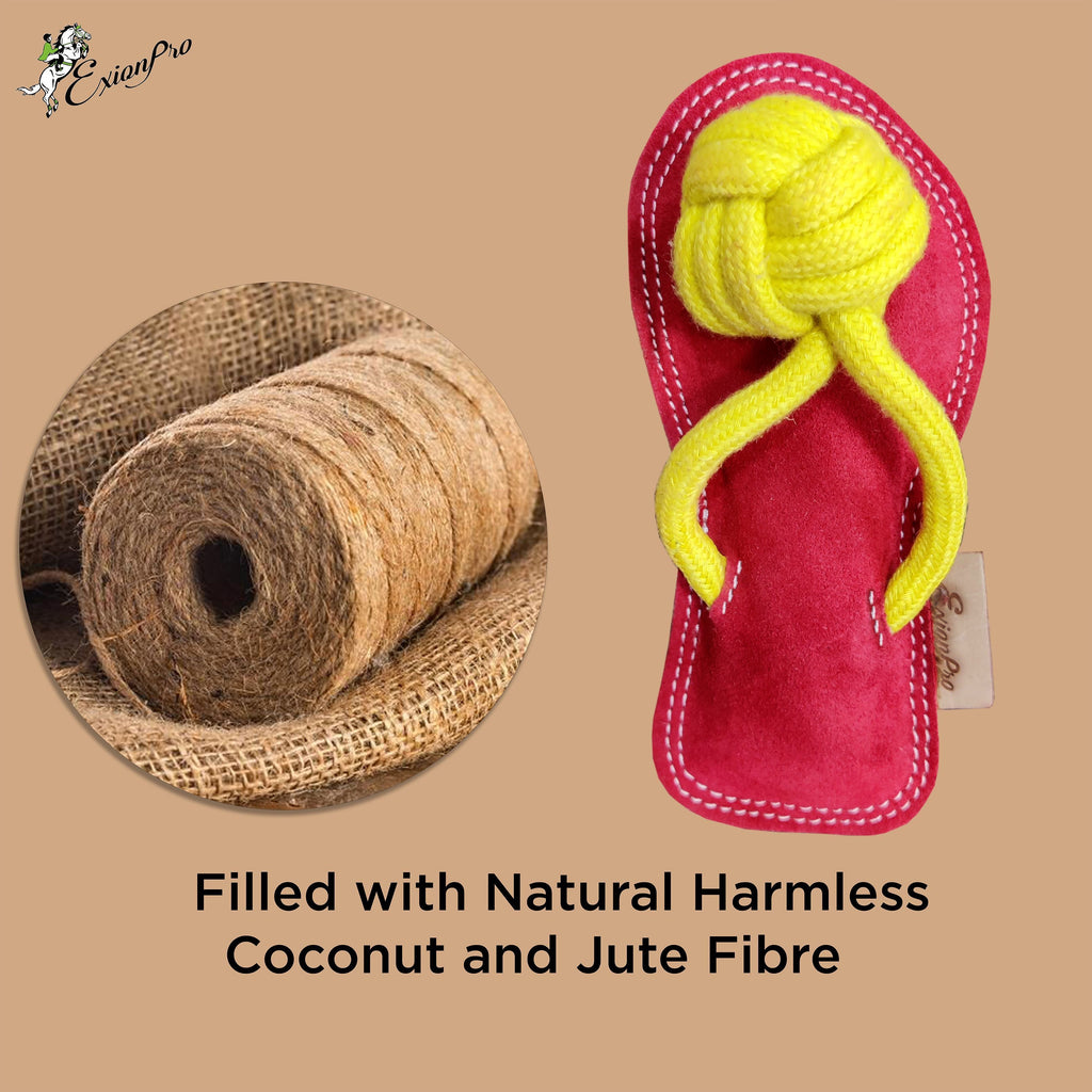 ExionPro Natural Leather Slipper Dog Toy with Non Toxic Fiber Stuffing - Red/Yellow Color by Bridles & Reins - alternate...