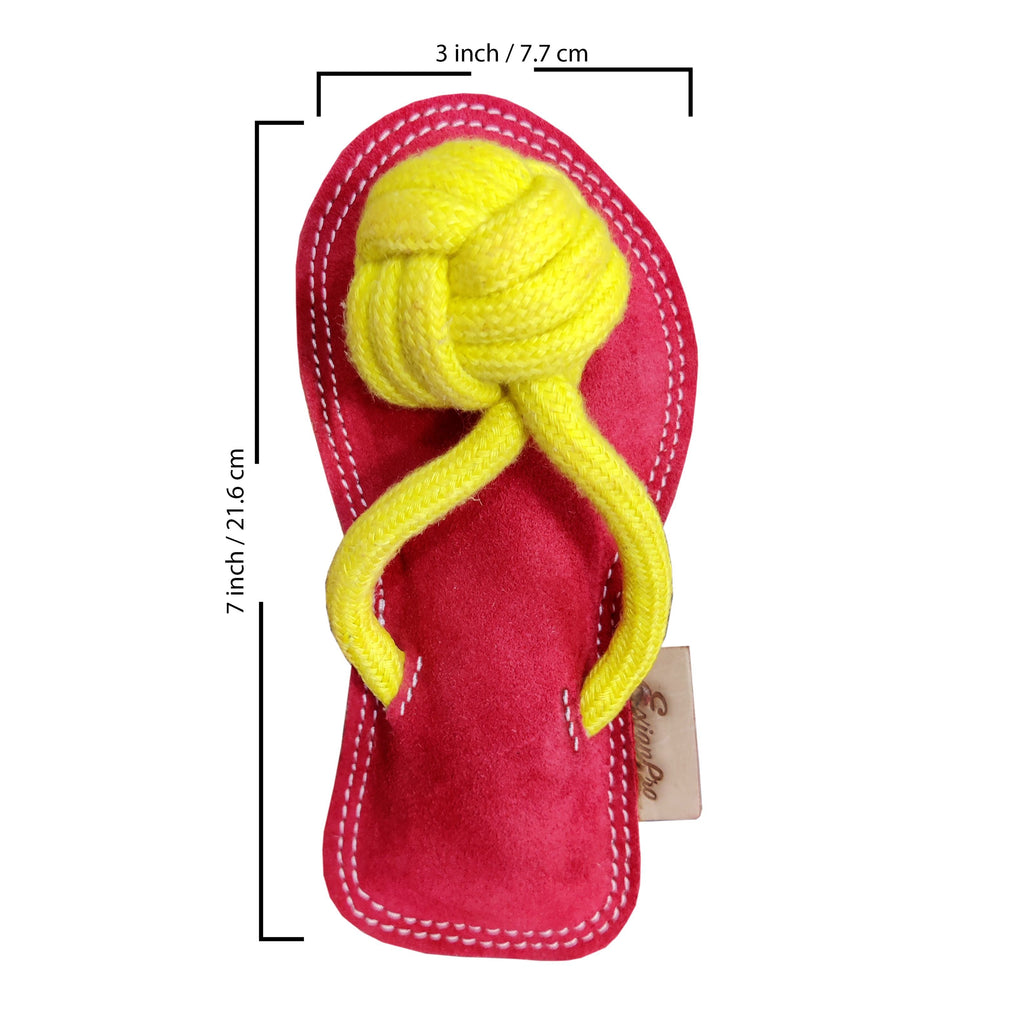 ExionPro Natural Leather Slipper Dog Toy with Non Toxic Fiber Stuffing - Red/Yellow Color by Bridles & Reins - alternate...