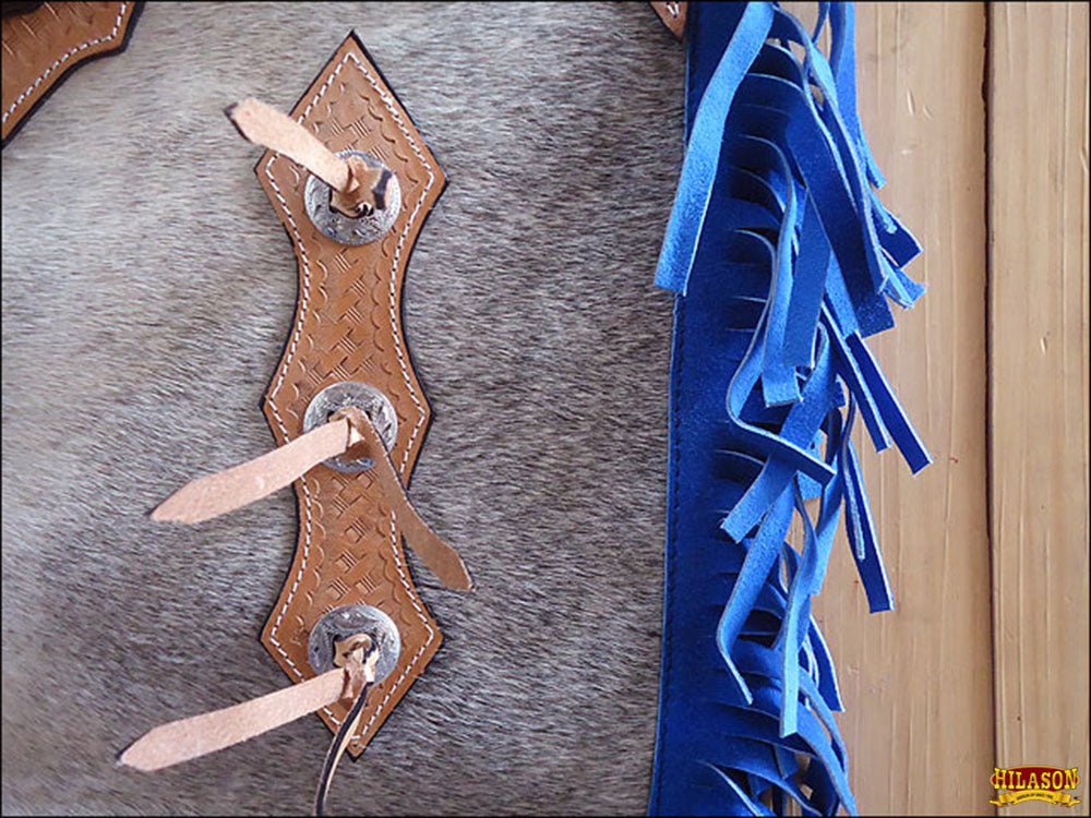 HILASON Western Pro Rodeo Bronc Bull Riding Genuine Leather Chinks Natural Hair | Handmade for Adults Hand Tooled Adult