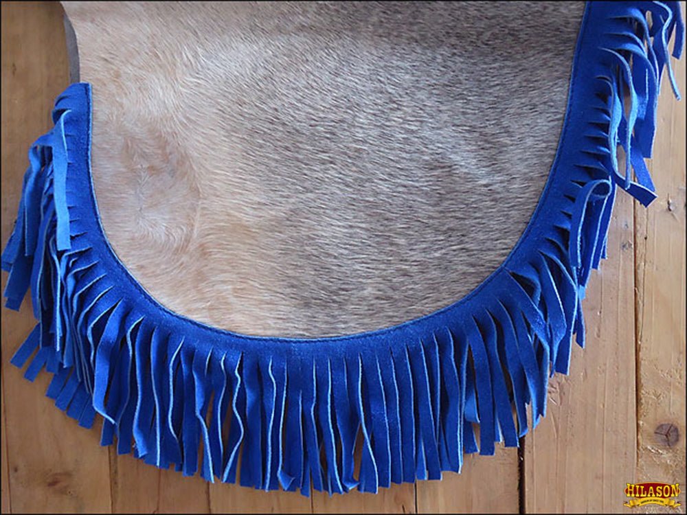HILASON Western Pro Rodeo Bronc Bull Riding Genuine Leather Chinks Natural Hair | Handmade for Adults Hand Tooled Adult