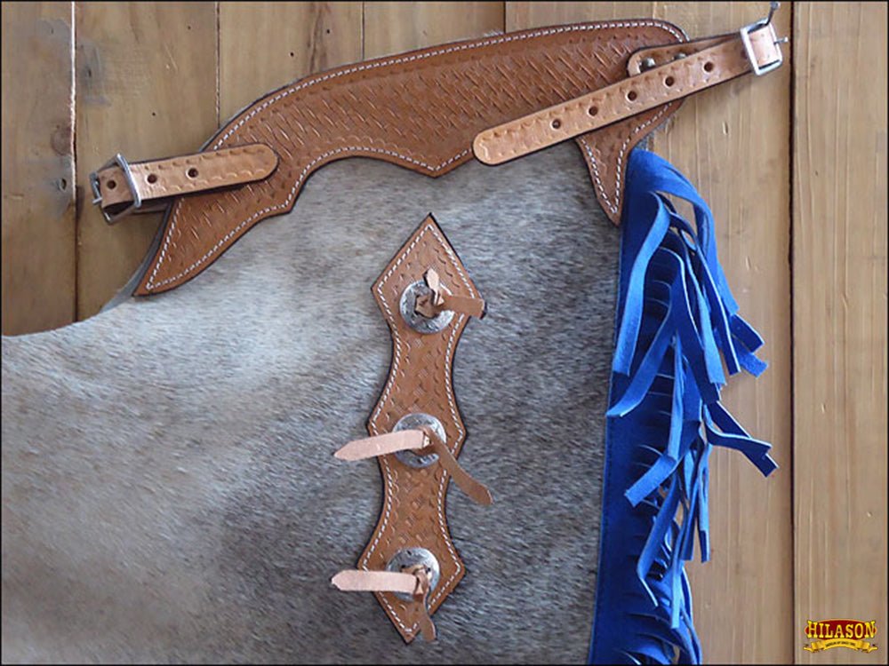 HILASON Western Pro Rodeo Bronc Bull Riding Genuine Leather Chinks Natural Hair | Handmade for Adults Hand Tooled Adult