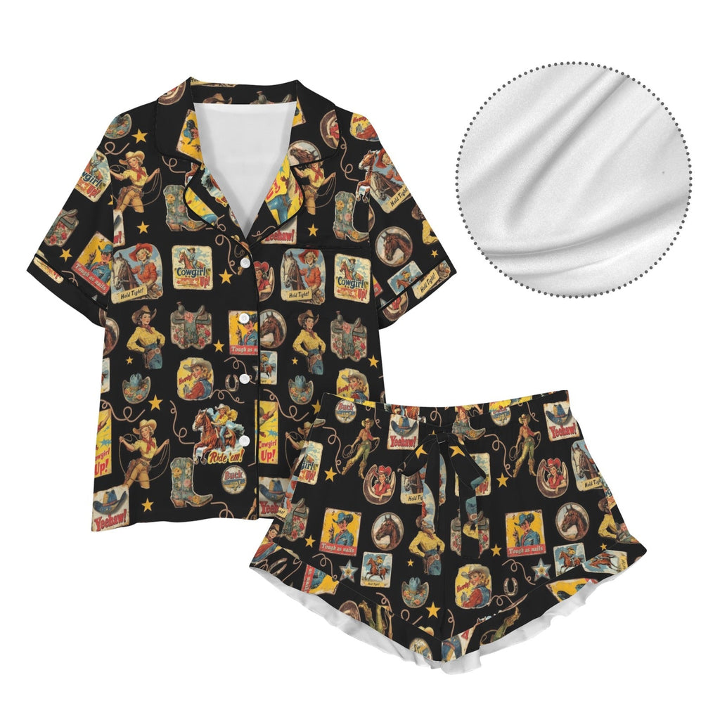 Baha Ranch Vintage Cowgirl Collage Western Ruffle Satin Pajama Set by Baha Ranch Western Wear - product image 4
