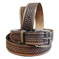 60 In Hilason Hand Tooled Basketweave Heavy Duty Western Work Leather Mens Womens Belt Dark Brown