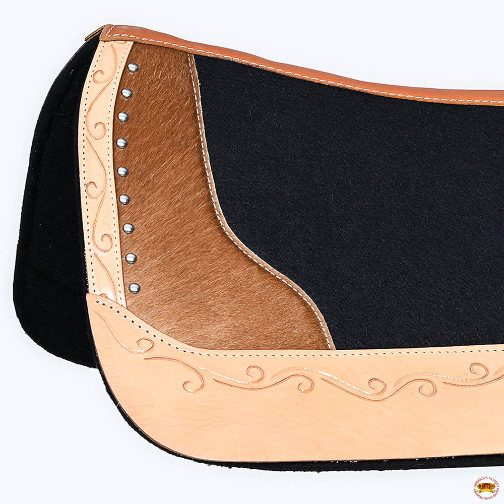 HILASON Western Wool Felt Horse Saddle Pad W/ Distressed Wear Leather | for Horses