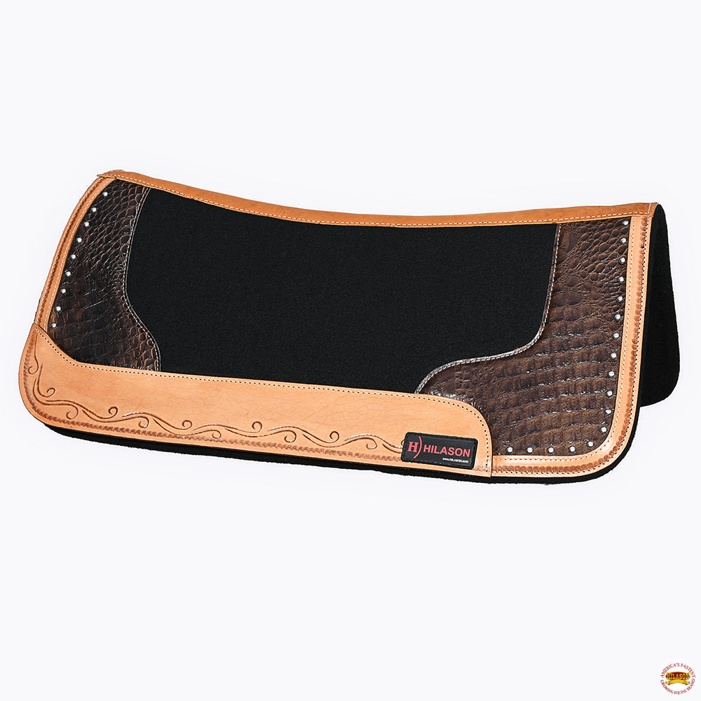 HILASON Western Wool Felt Horse Saddle Pad W/ Distressed Wear Leather | for Horses