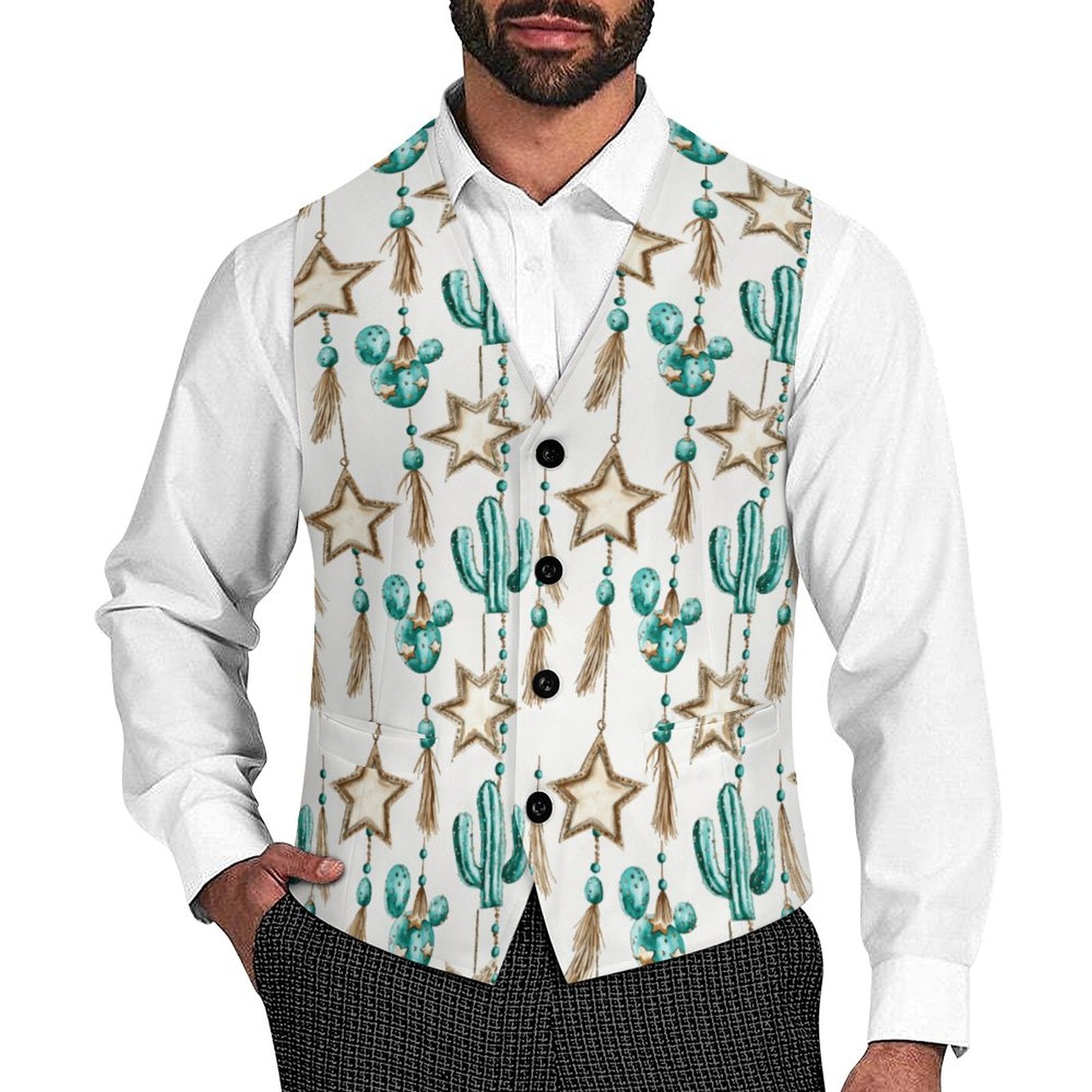 Baha Ranch Turquoise Christmas Cactus Men's Western Vest by Baha Ranch Western Wear