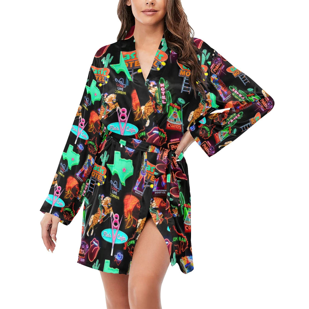 Baha Ranch Vegas Neon Women's Long Sleeve Belted Satin Feel Dressing Lounge Robe by Baha Ranch Western Wear