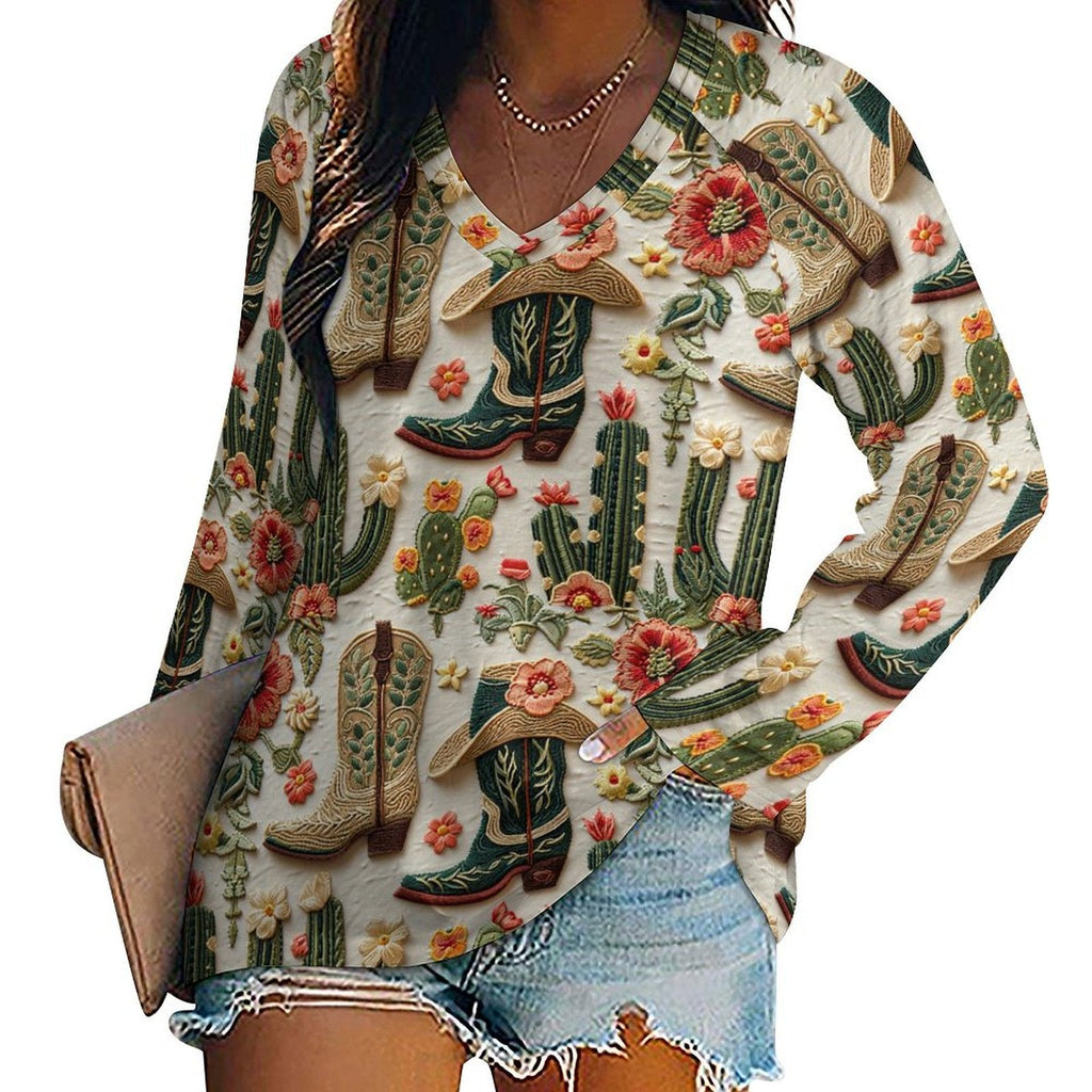 Baha Ranch Western Cactus Print Long Sleeve Top by Baha Ranch Western Wear