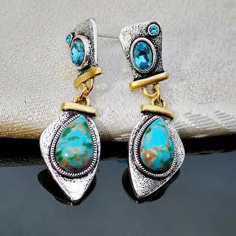 Turquoise and Aqua Dangle Silver Fashion Earrings WA105
