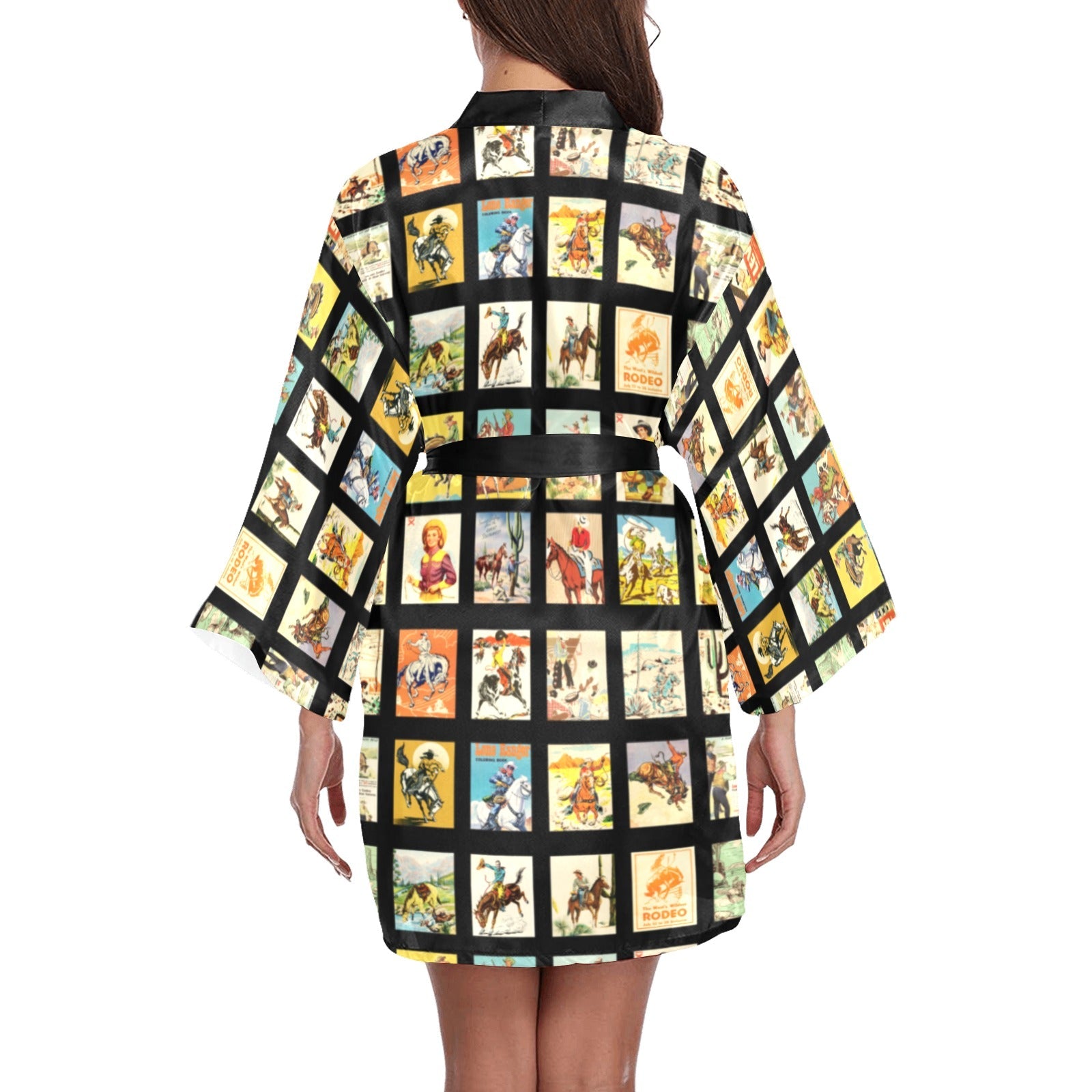 Baha Ranch Vintage Cowboy Collage Satin Kimono Robe by Baha Ranch Western Wear - product image 4