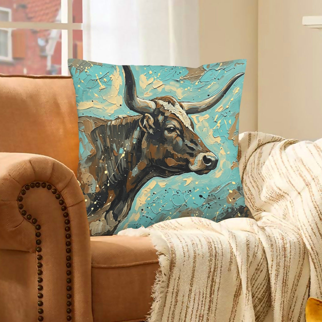 Baha Ranch Painted Longhorn Velvety Soft Pillow Case Made in America by Baha Ranch Western Wear