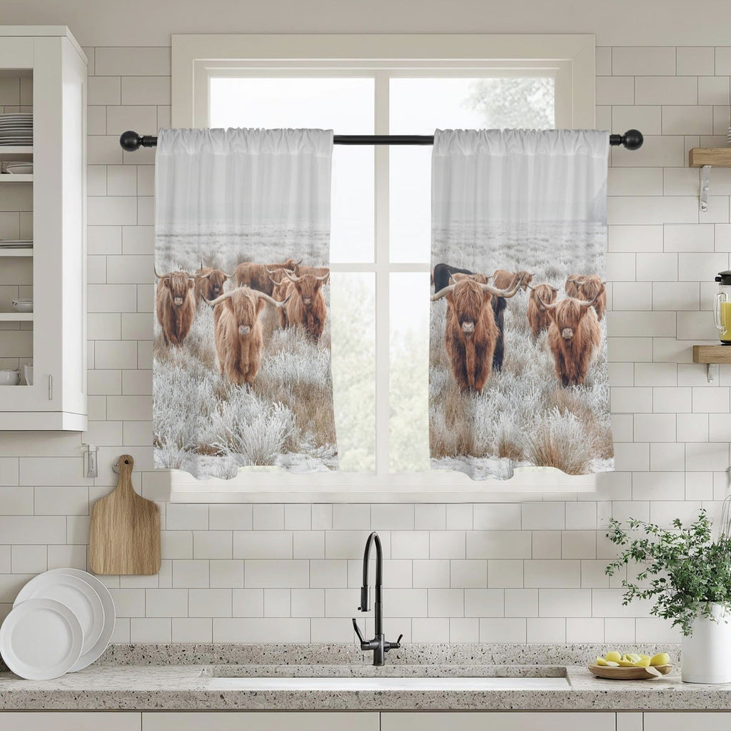 Baha Ranch Highland Cow Curtains Window Curtain 28"x40" (2-Piece) Made in America by Baha Ranch Western Wear