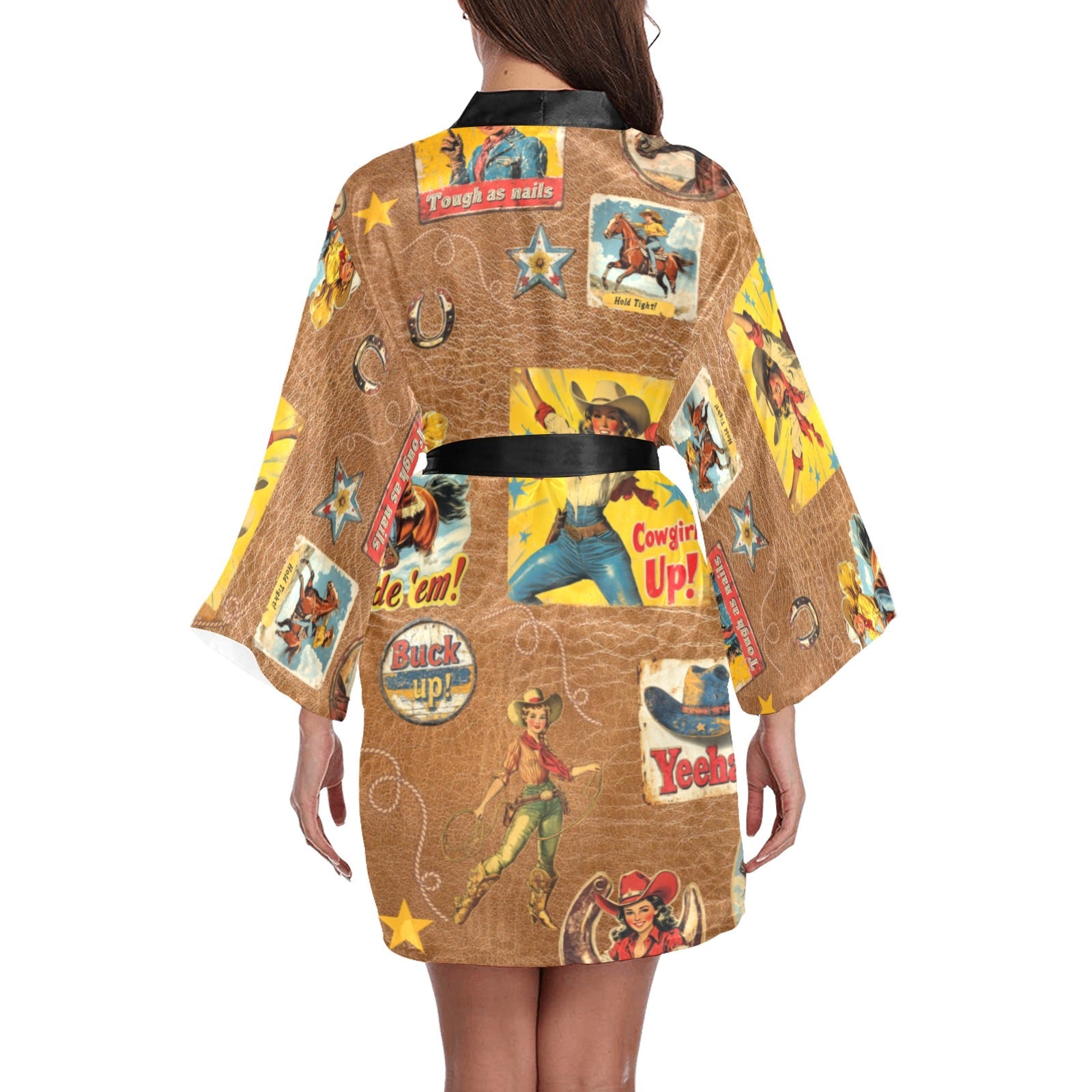 Baha Ranch Vintage Cowgirl Collage Kimono Satin Robe by Baha Ranch Western Wear - product image 2