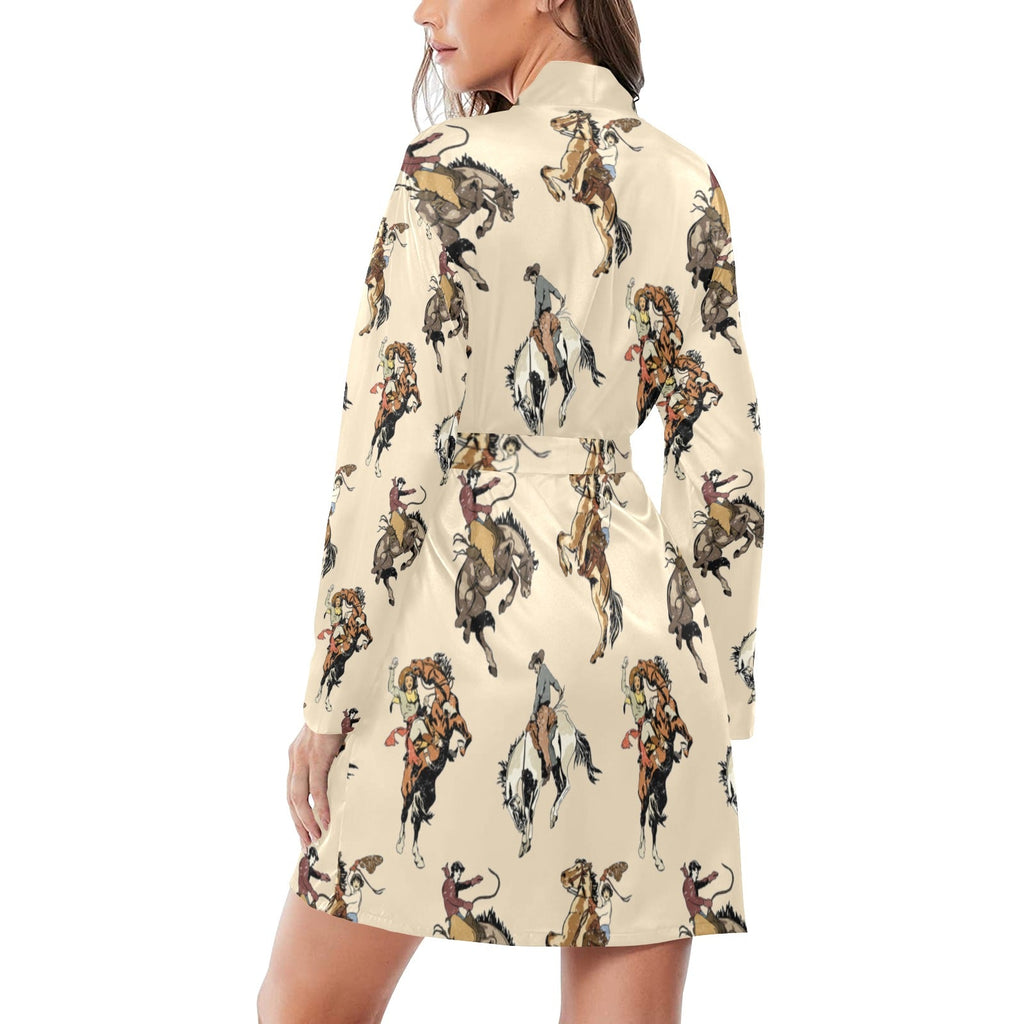 Baha Ranch Vintage Cowgirl Women's Long Sleeve Belted Satin Feel Dressing Lounge Robe by Baha Ranch Western Wear -...
