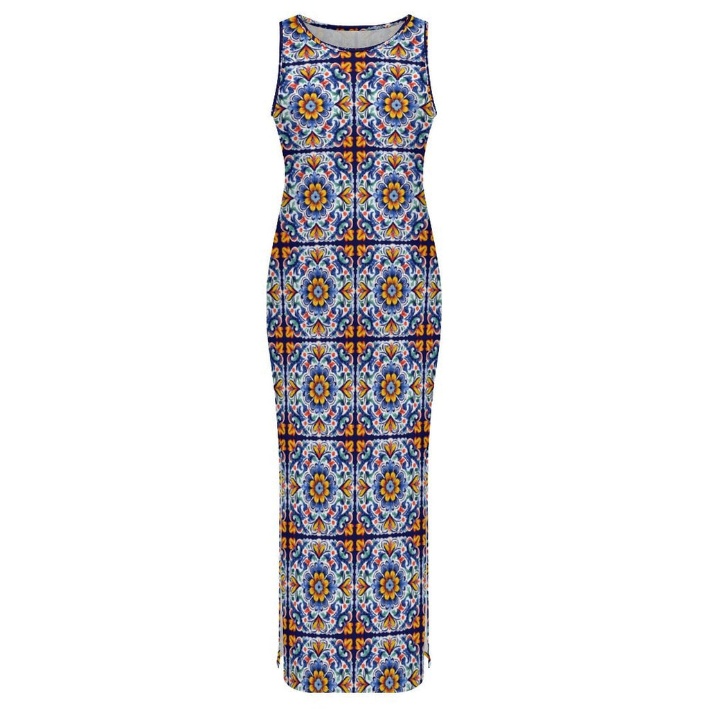 Baha Ranch Colores de Mexico Talavera Sleeveless Bodycon Side Slit Long Dress by Baha Ranch Western Wear - product image 3